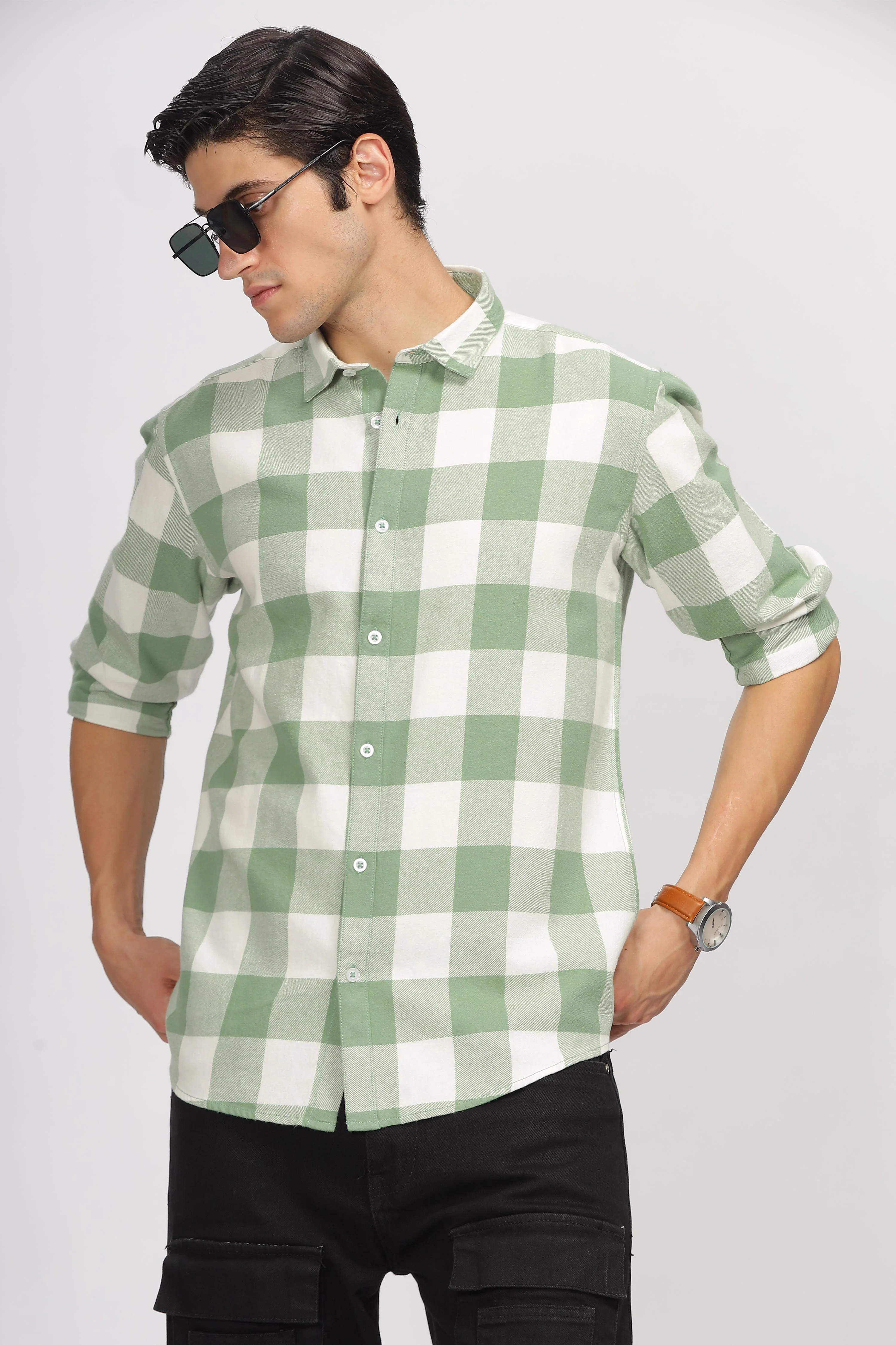 Uri Green Checked Flannel Shirt - Image 10
