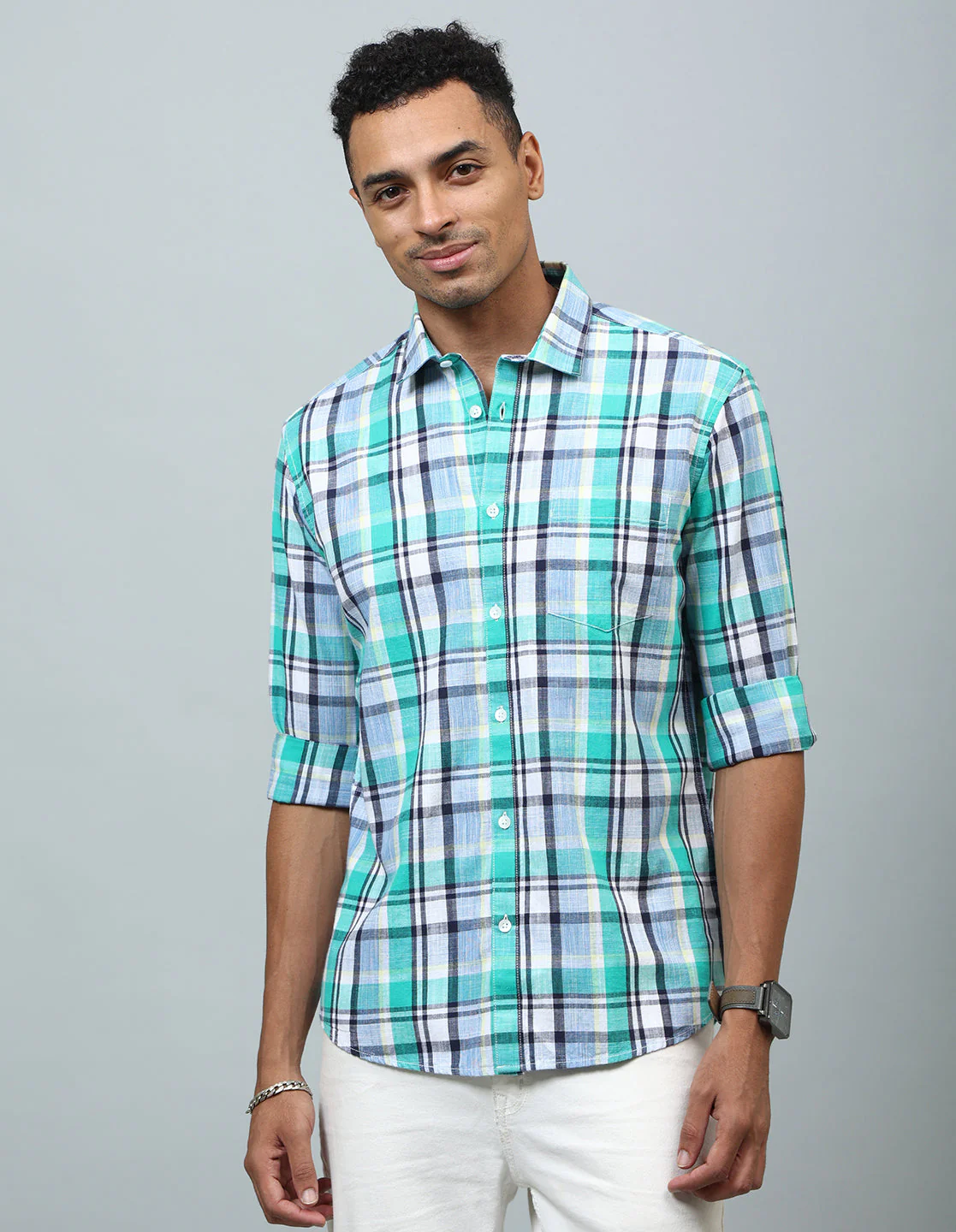 Uri Green Checked Regular Fit Casual Shirt - Image 3