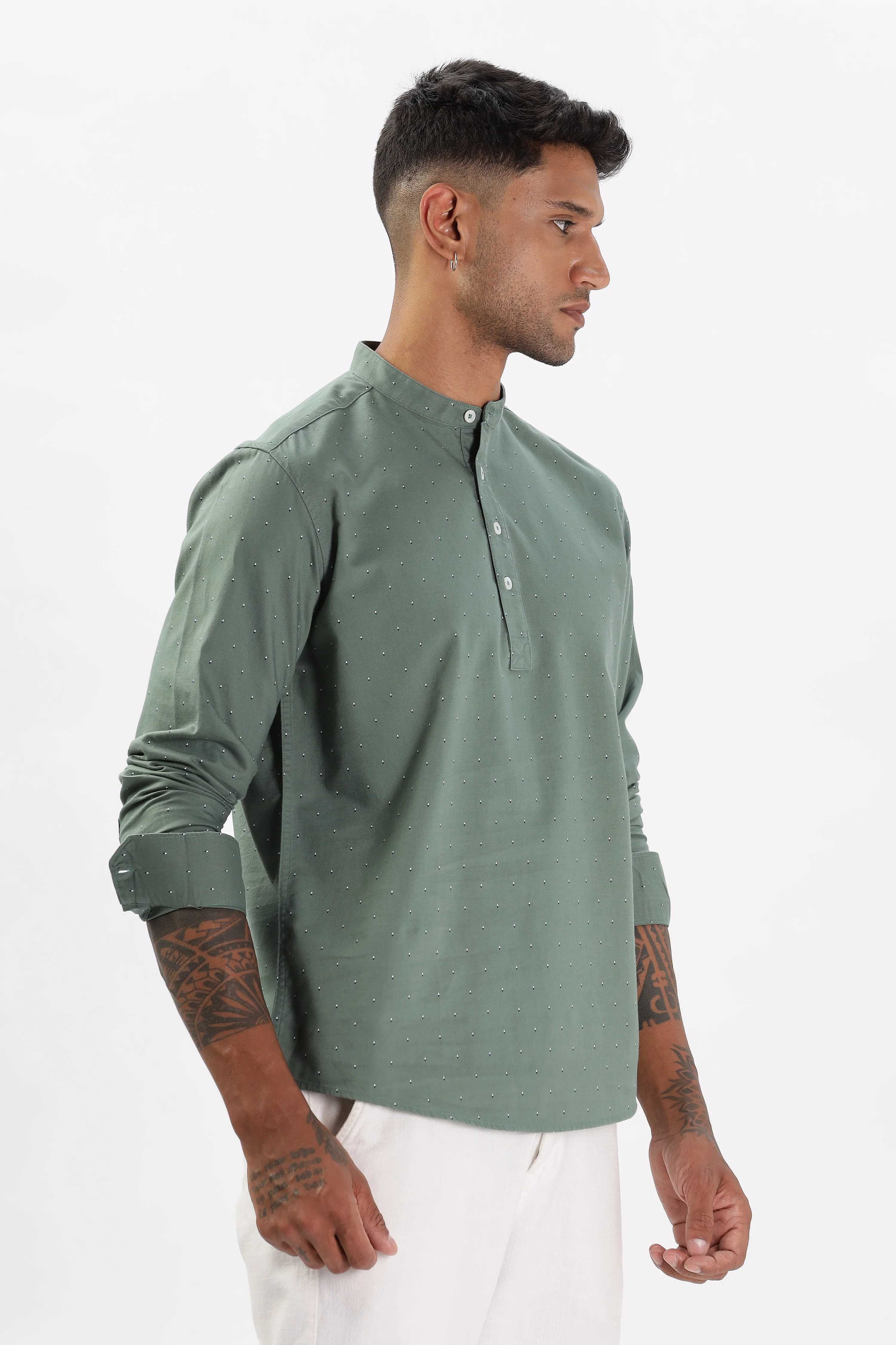 Uri Green Micro Print Short Kurta - Image 3
