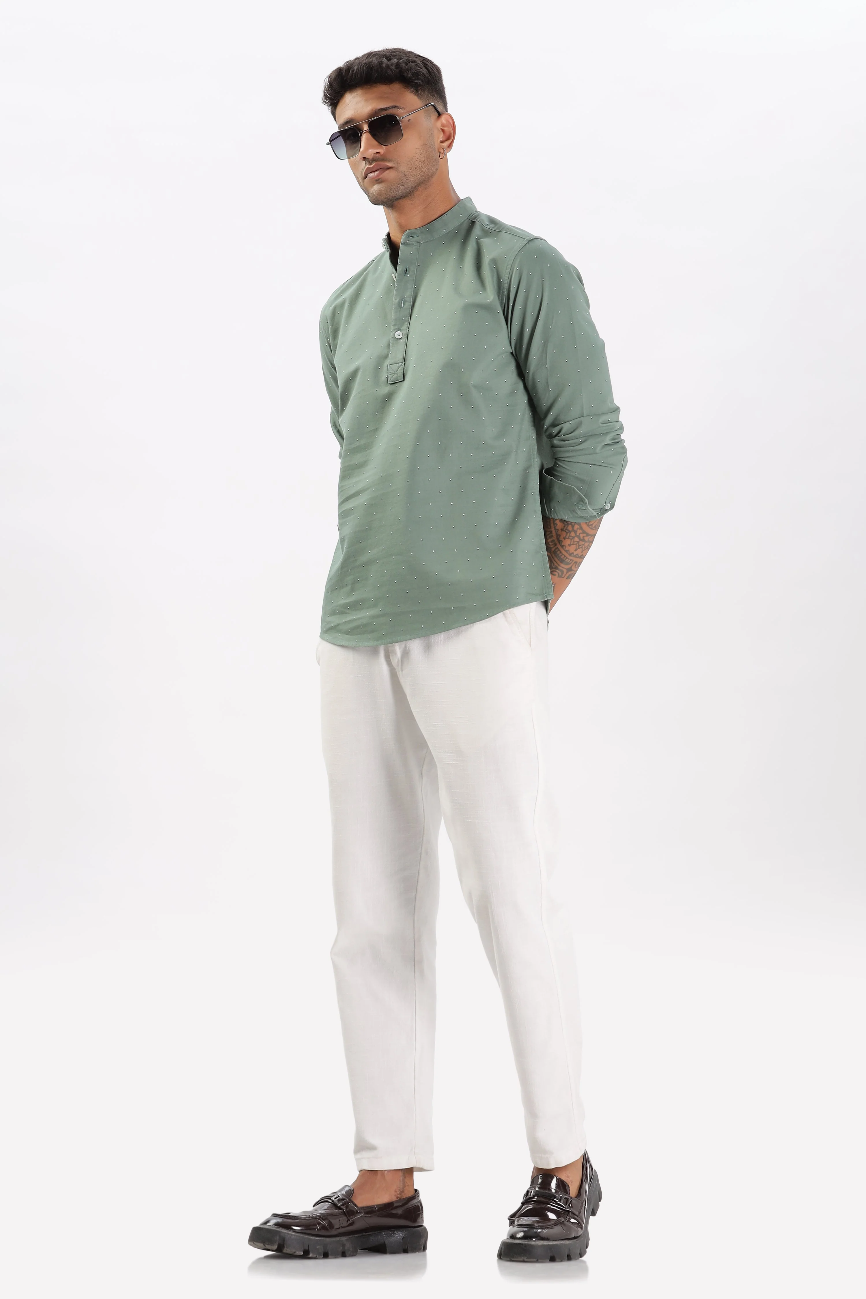 Uri Green Micro Print Short Kurta - Image 5