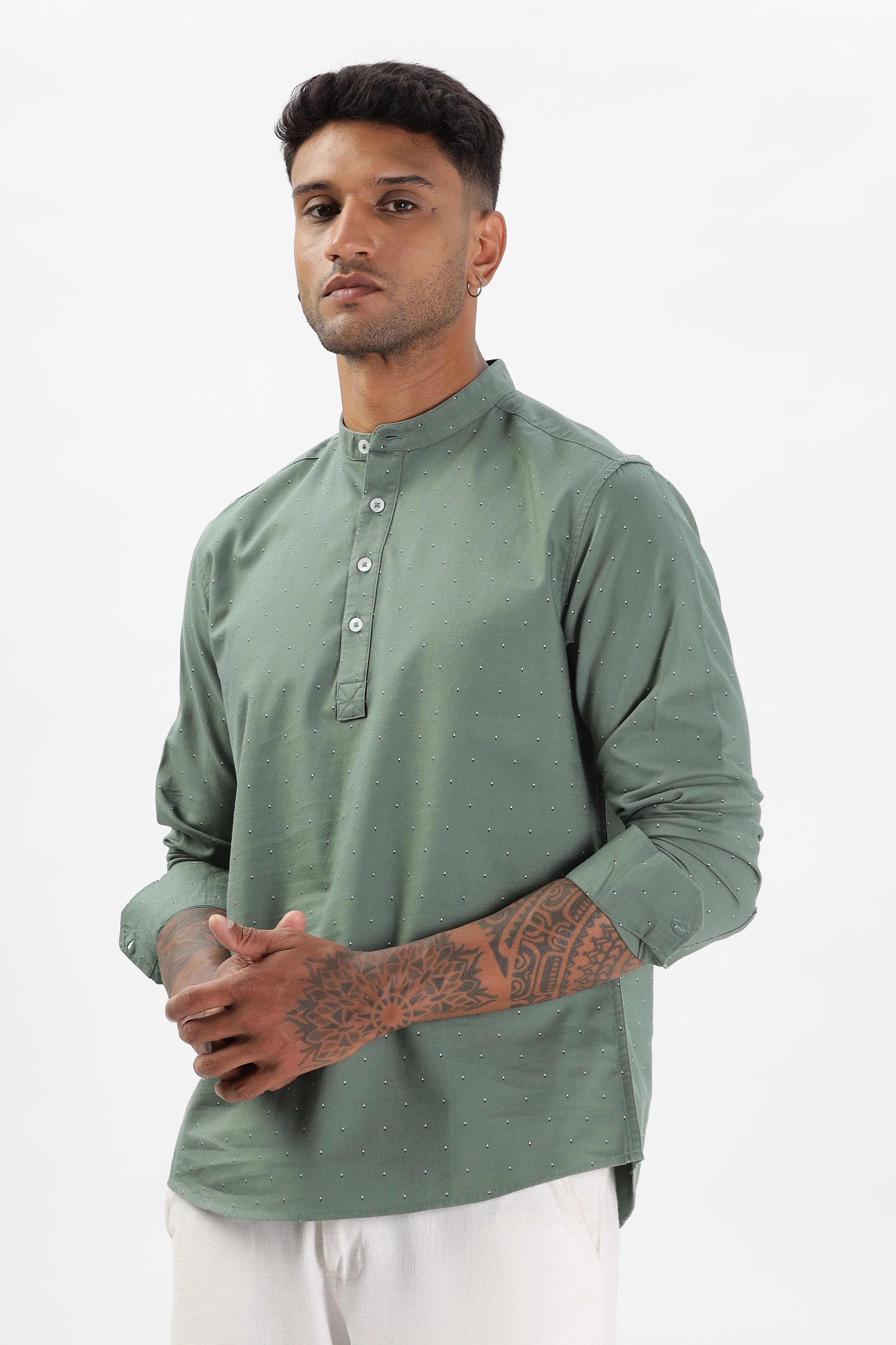 Uri Green Micro Print Short Kurta - Image 6