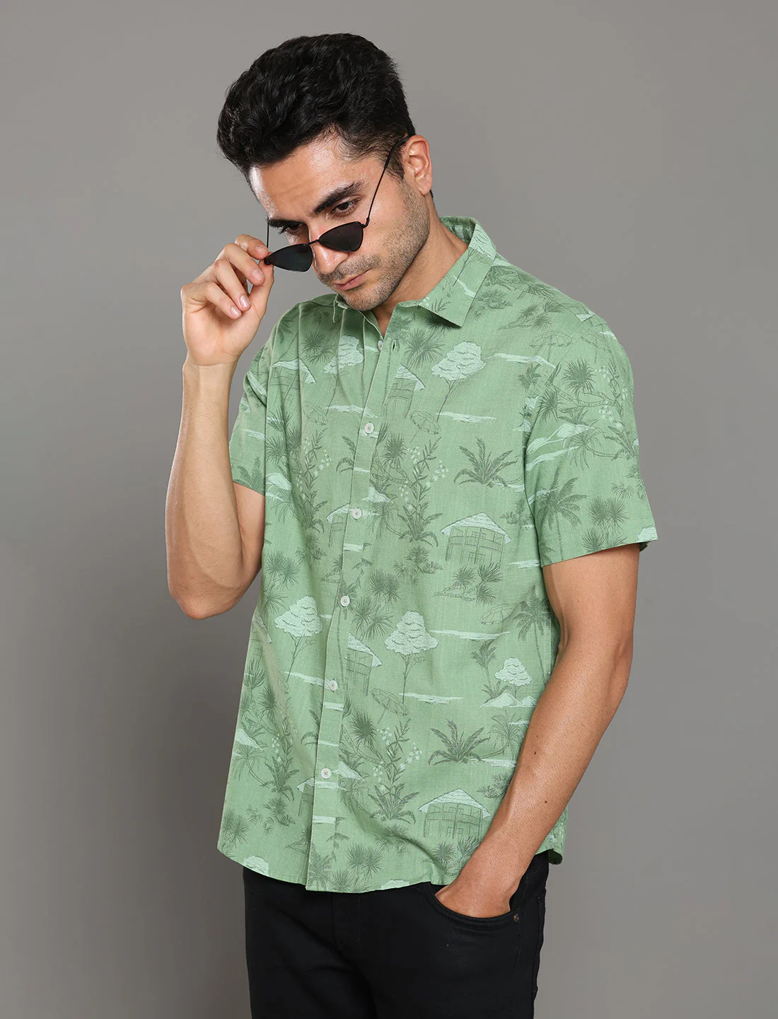 Uri Green Printed Hawaiian Short Sleeves Shirt - Image 13