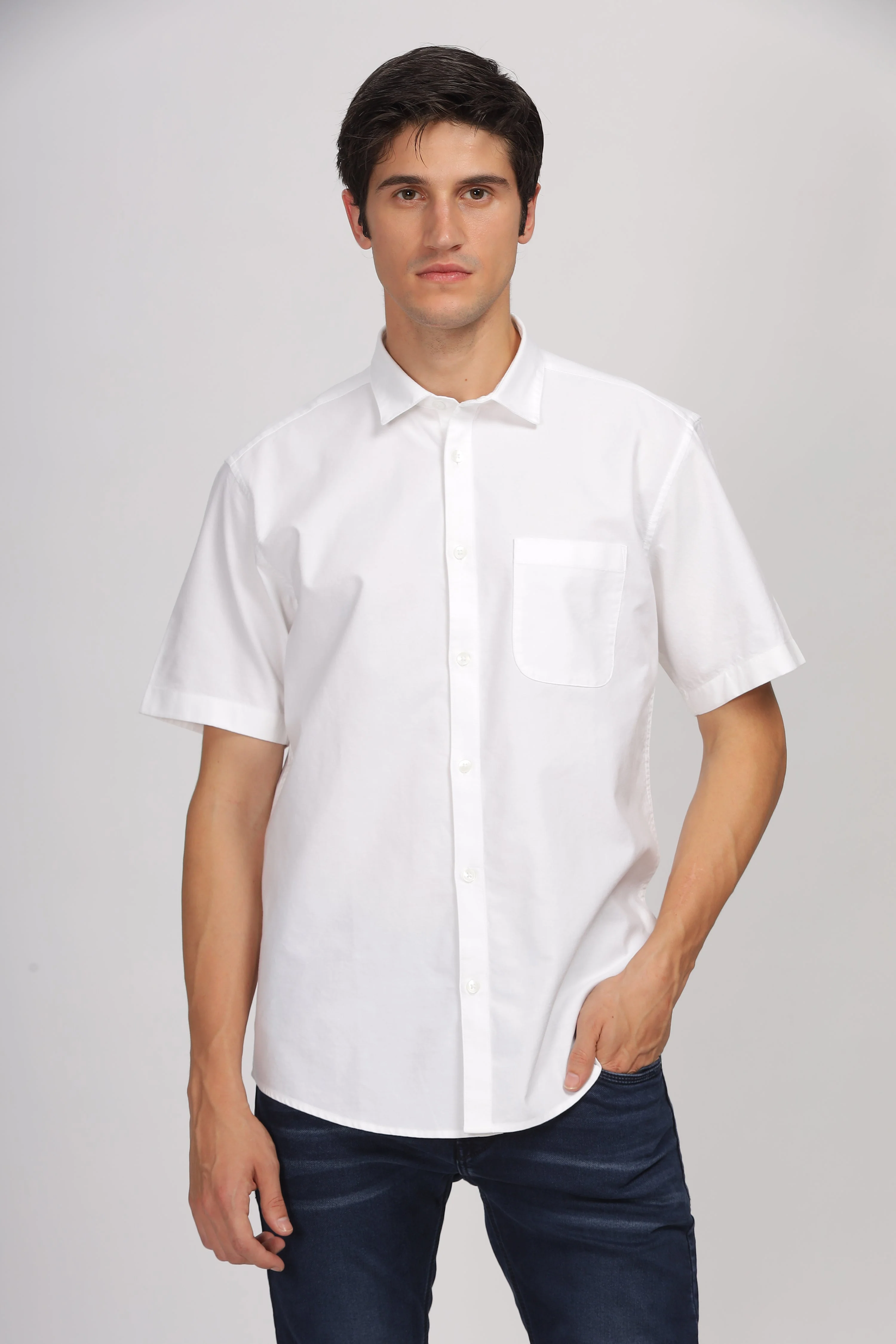 Uri Half Sleeve Classic White Oxford Shirt - Image 3