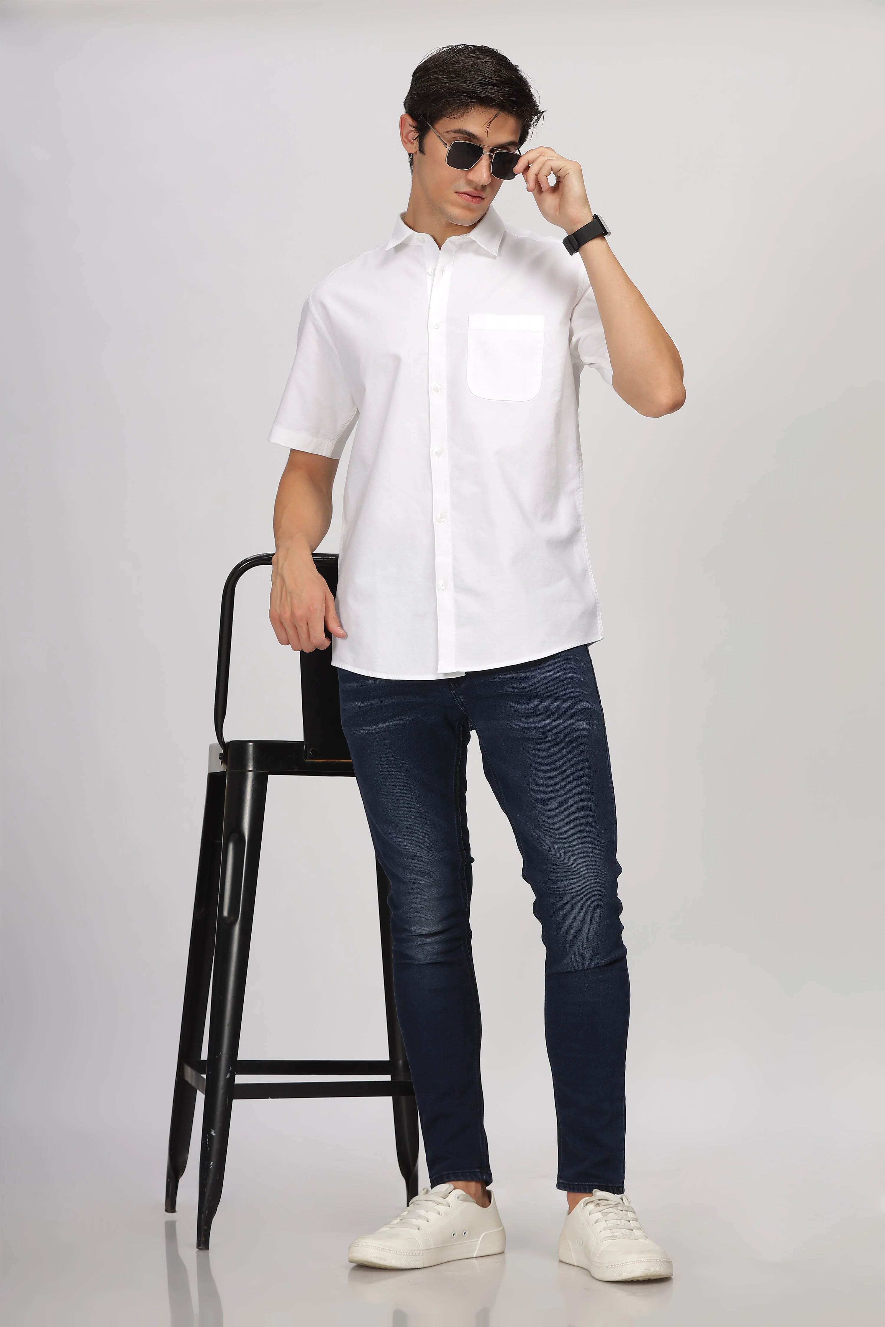 Uri Half Sleeve Classic White Oxford Shirt - Image 6