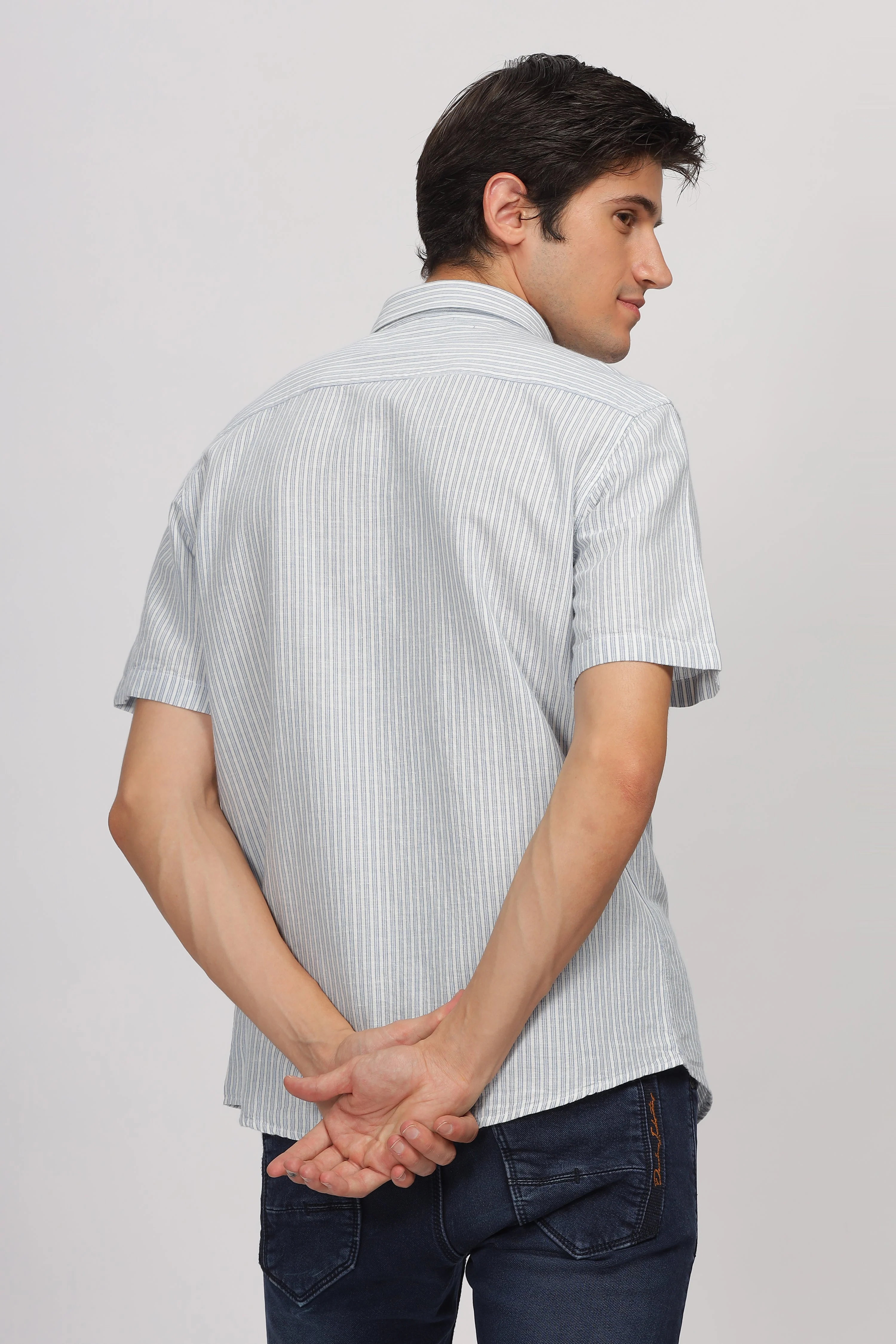 Uri Half Sleeve Linen Striped Shirt - Image 4