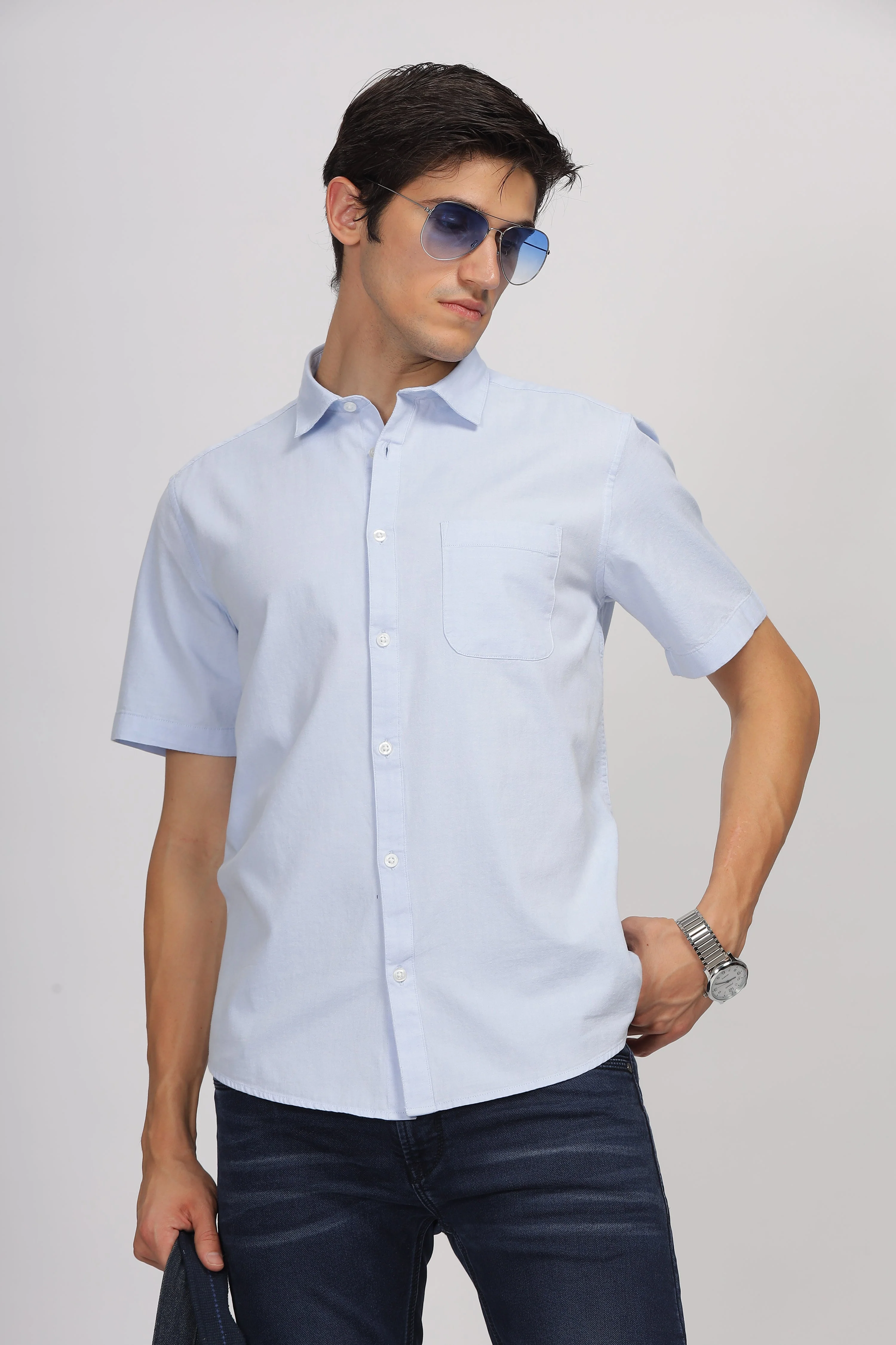 Uri Half Sleeve Sky Blue Oxford Shirt - Image 10