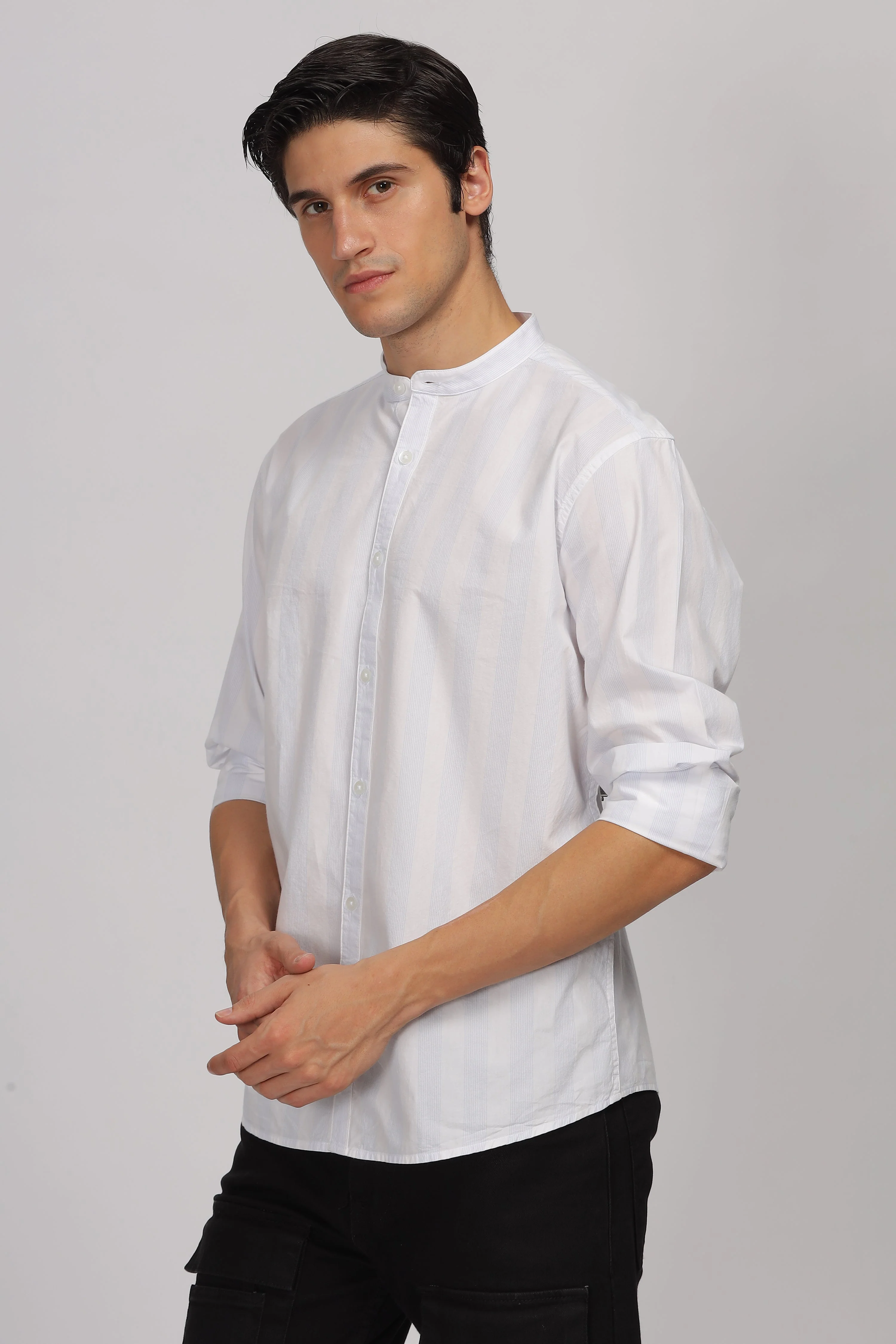 Uri Mandarin Collar Off White Shirt - Image 4