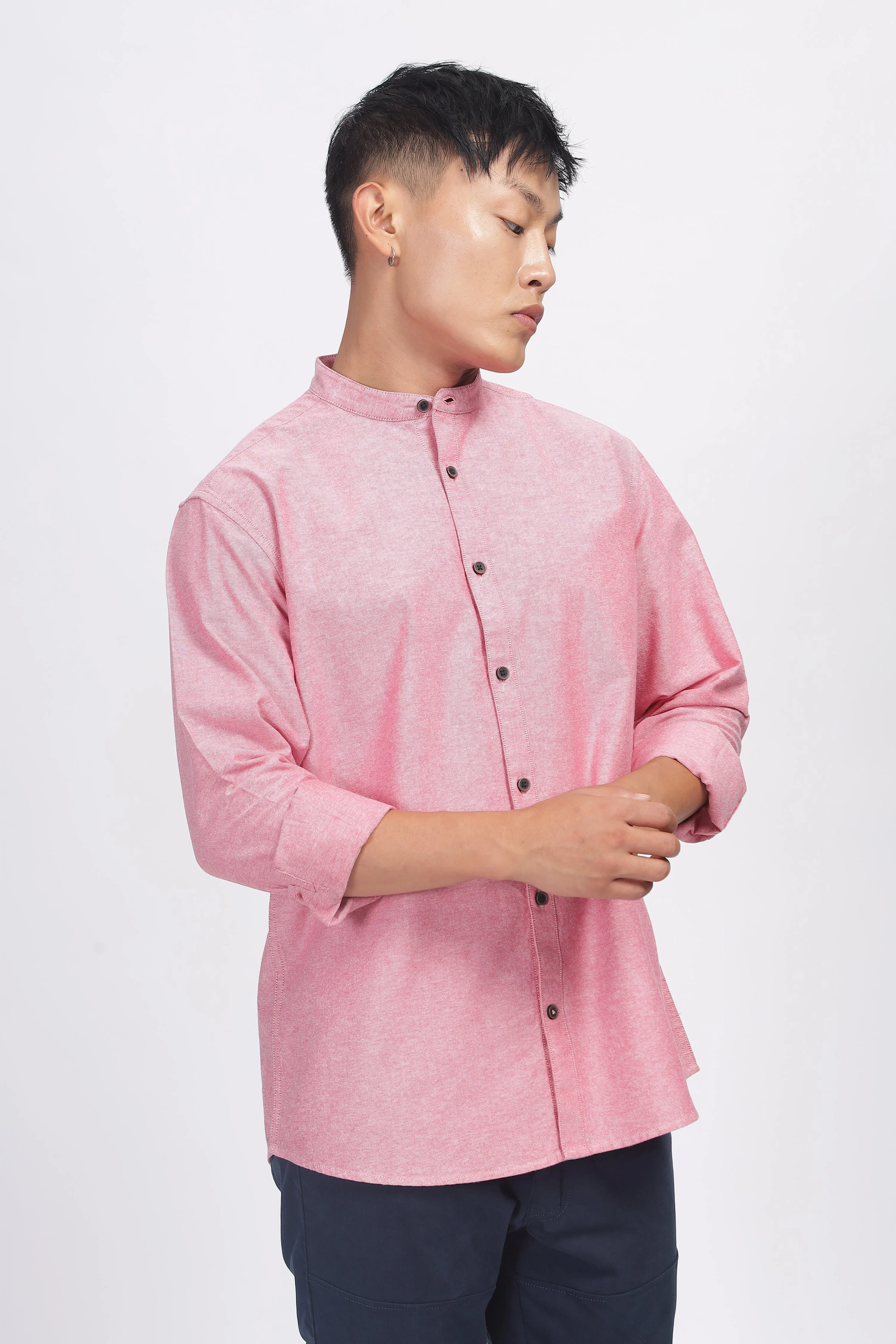 Uri Mauve Mandarin Collar Oxford Shirt - Image 10
