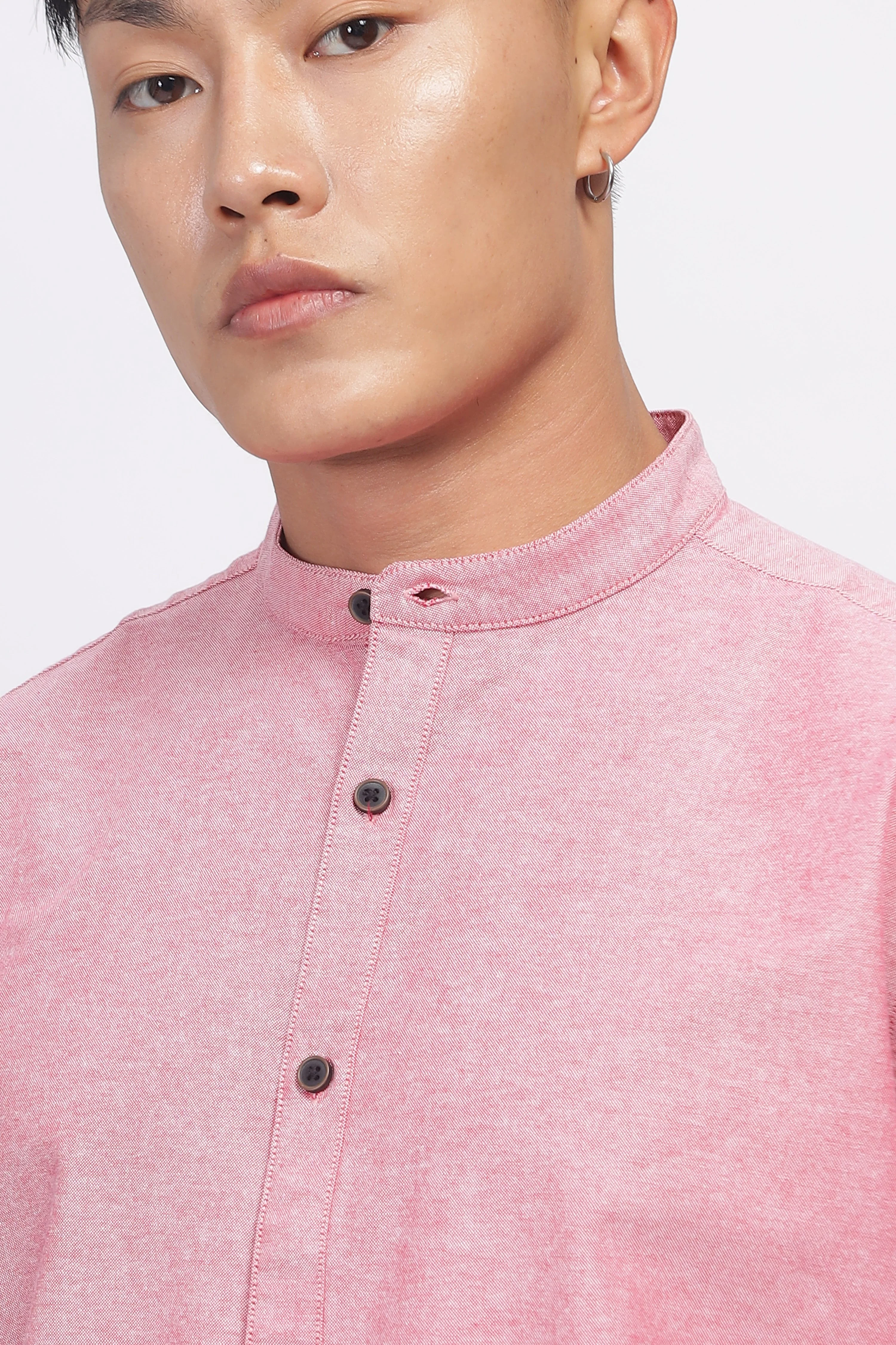 Uri Mauve Mandarin Collar Oxford Shirt - Image 11