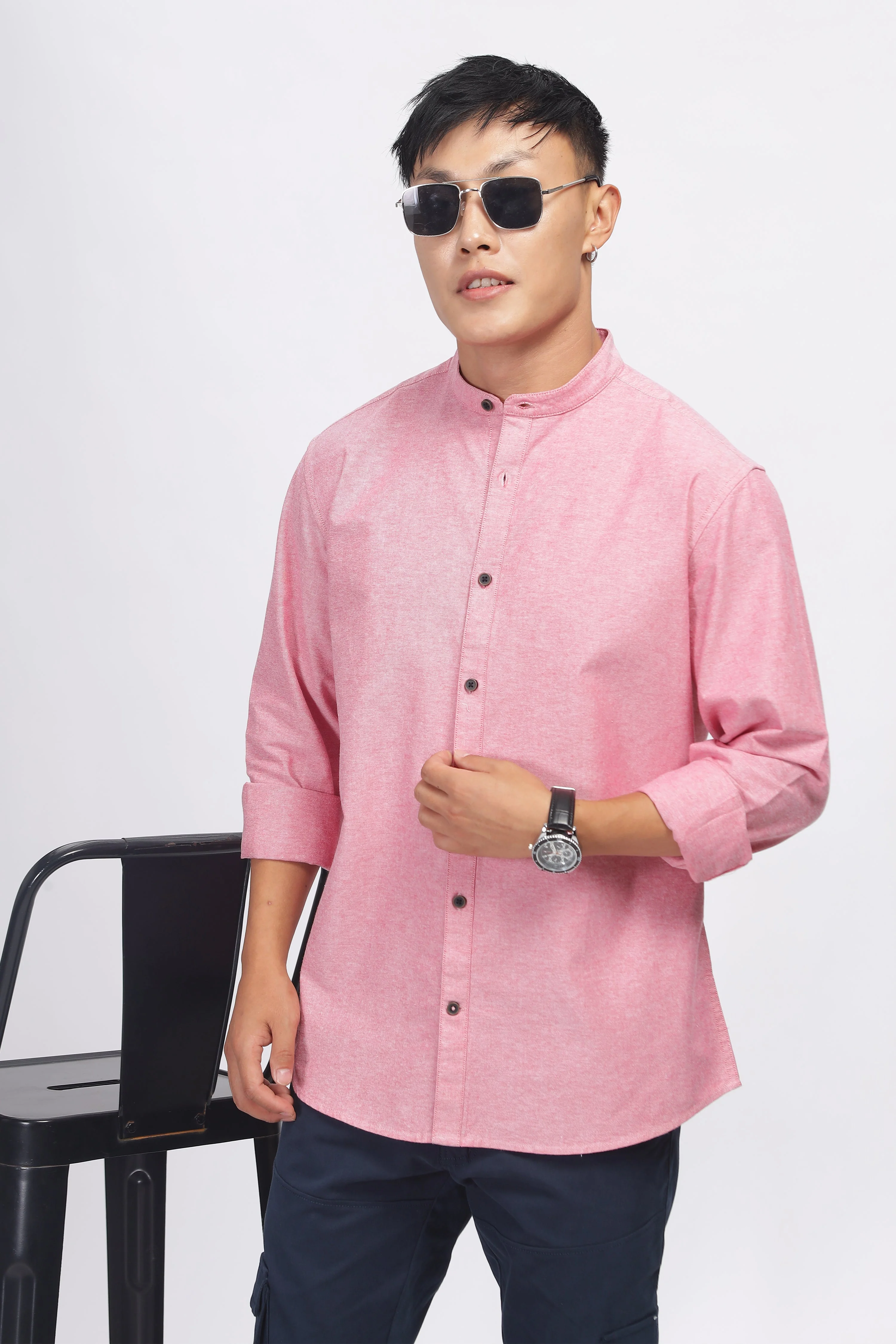 Uri Mauve Mandarin Collar Oxford Shirt - Image 4