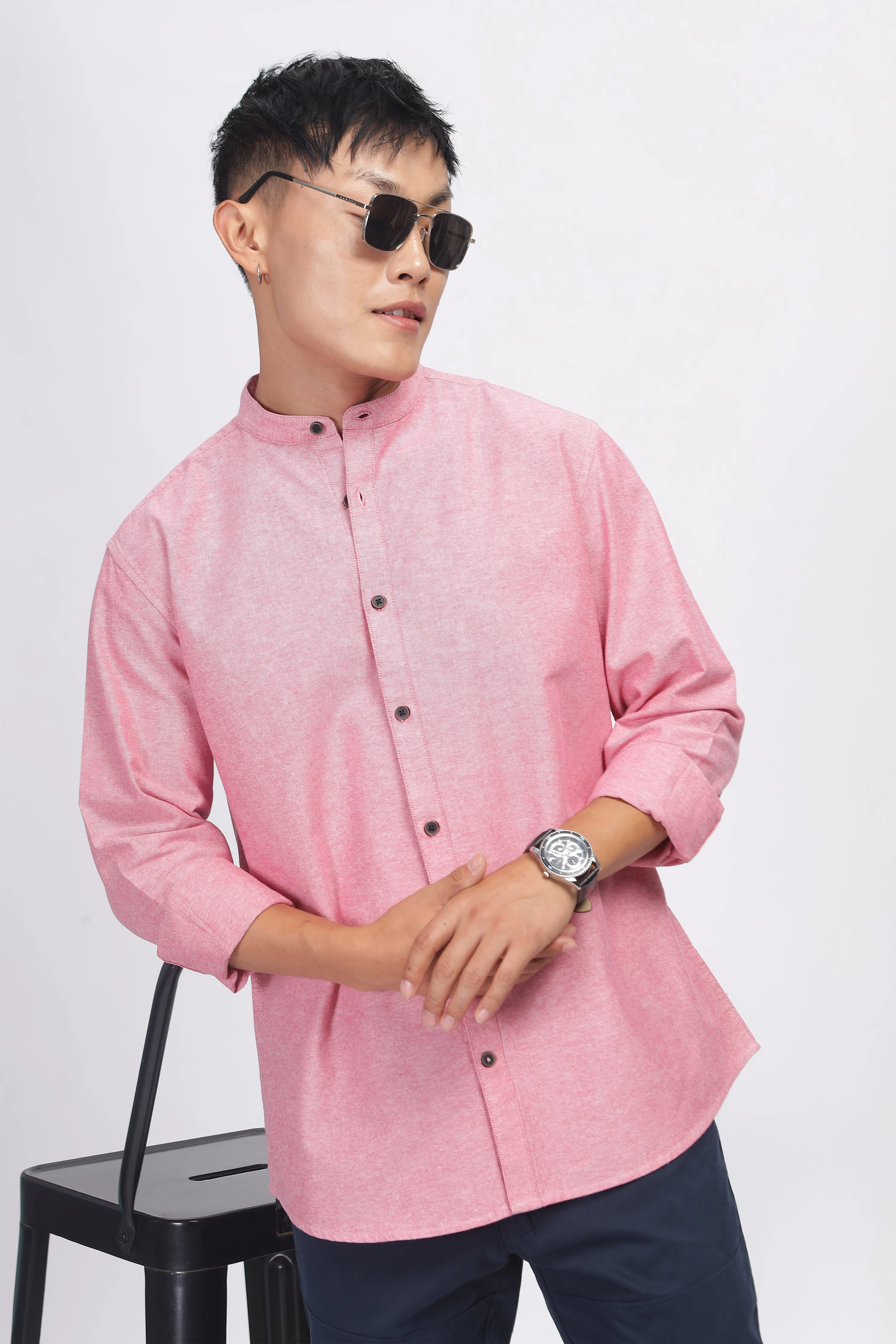 Uri Mauve Mandarin Collar Oxford Shirt - Image 5