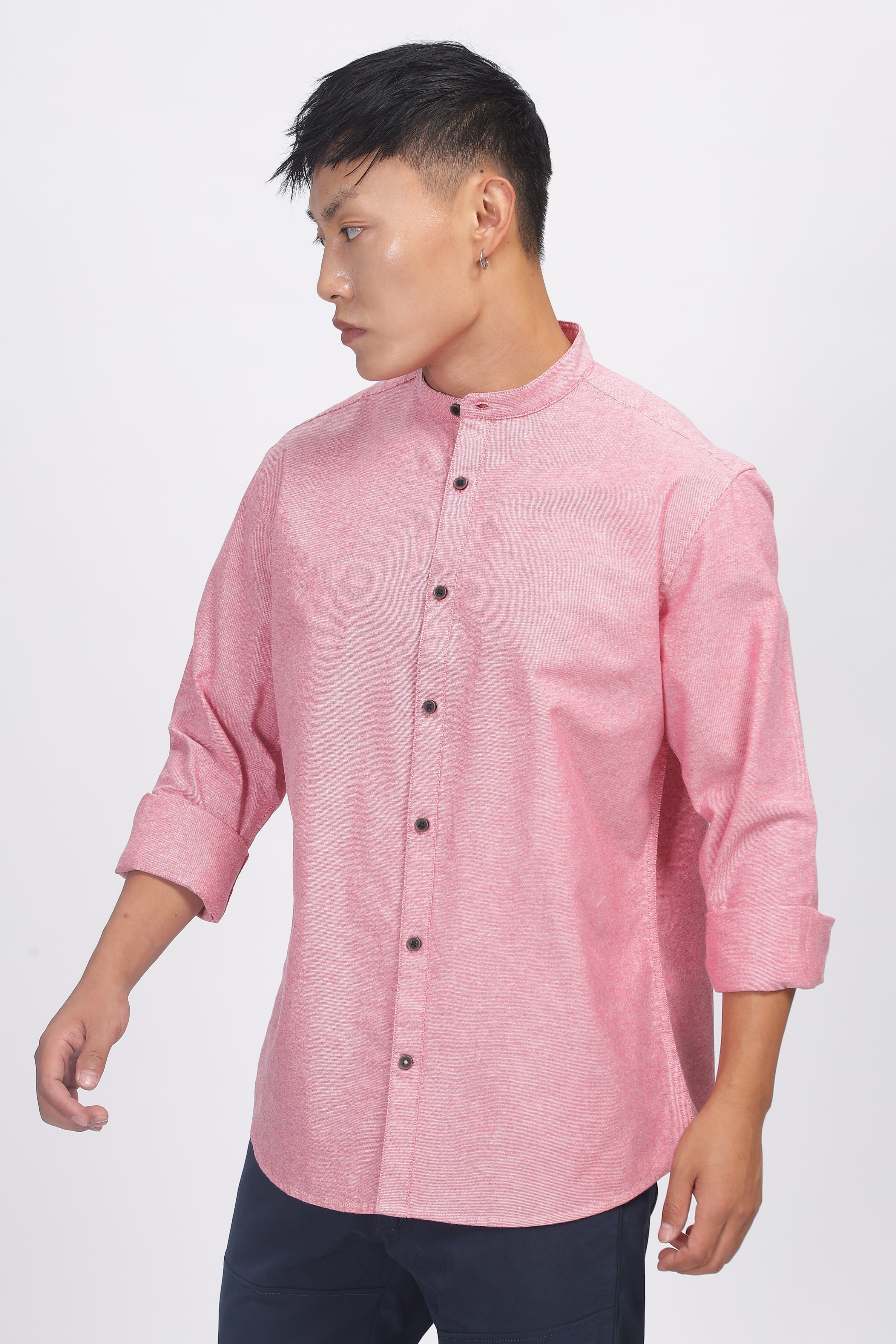 Uri Mauve Mandarin Collar Oxford Shirt - Image 9