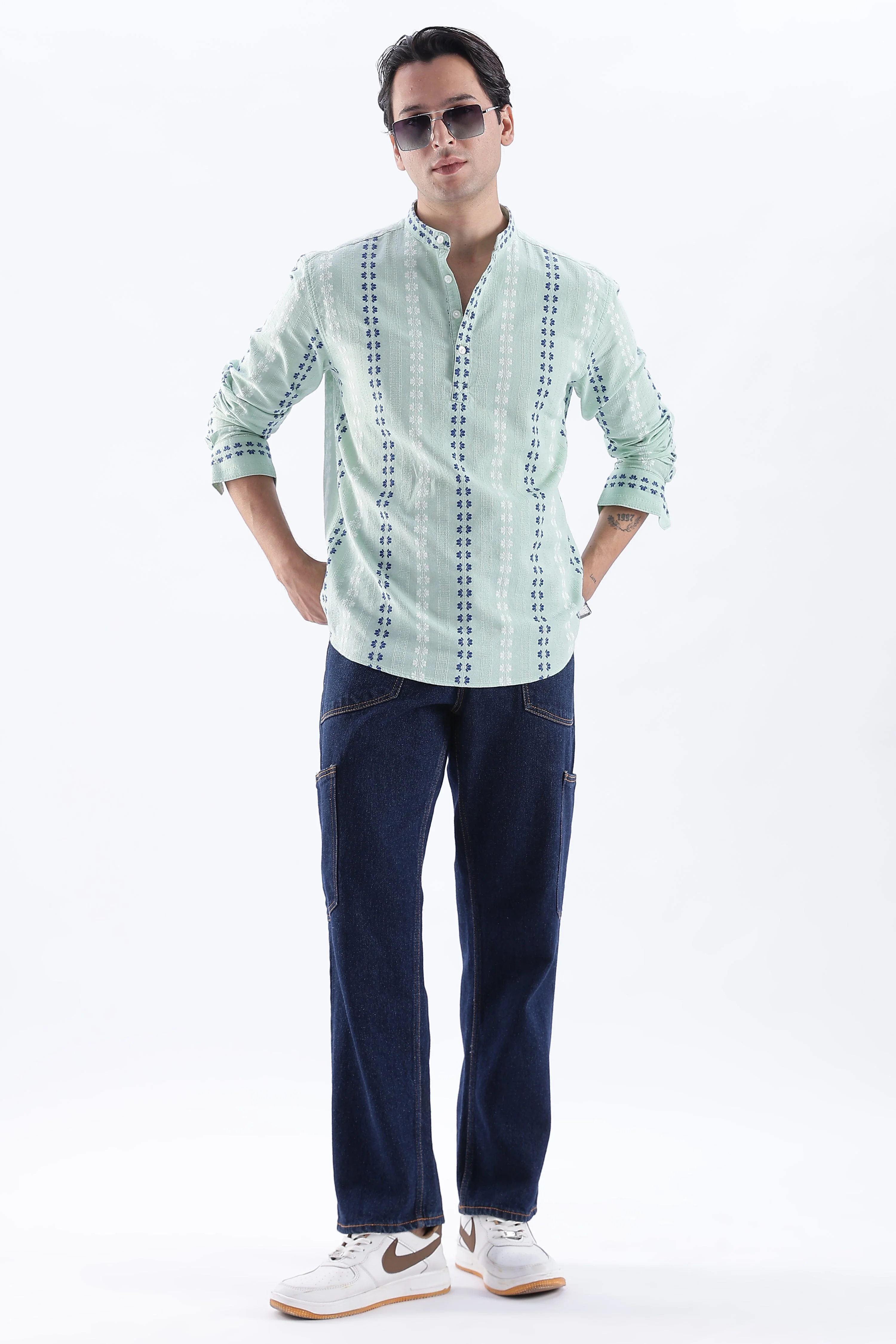 Uri Mint Dobby Motif Short Kurta - Image 5