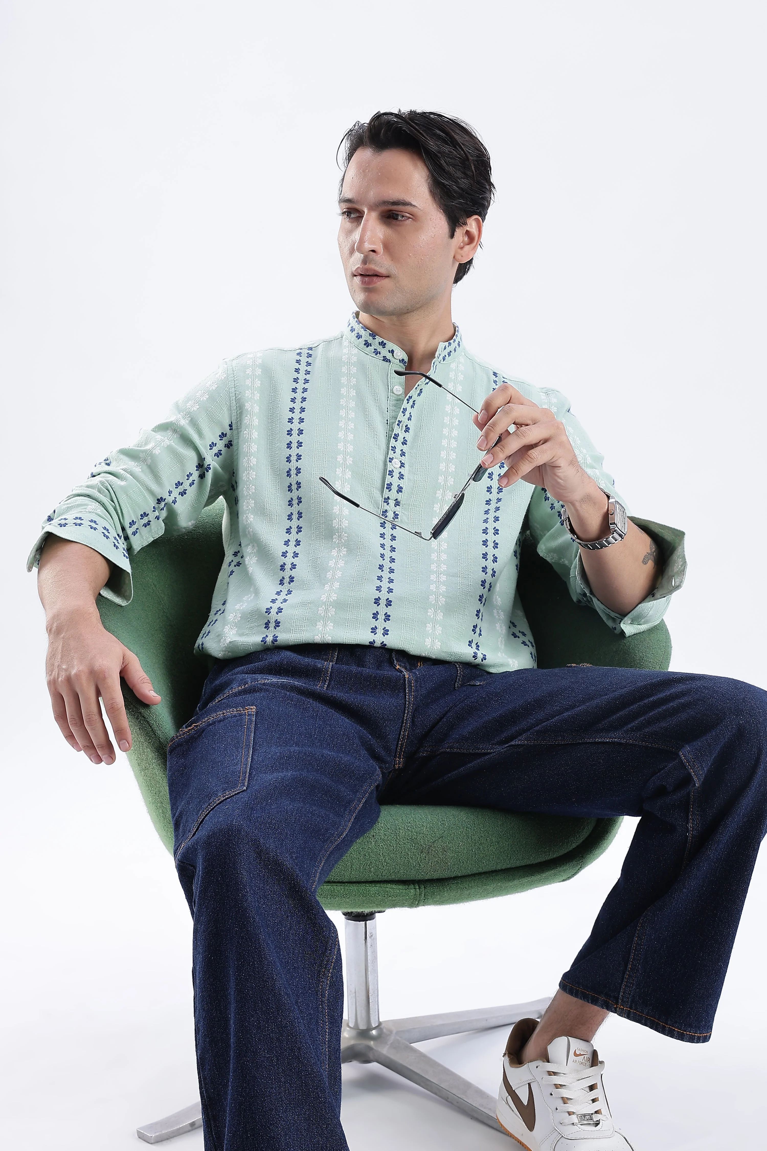 Uri Mint Dobby Motif Short Kurta - Image 6