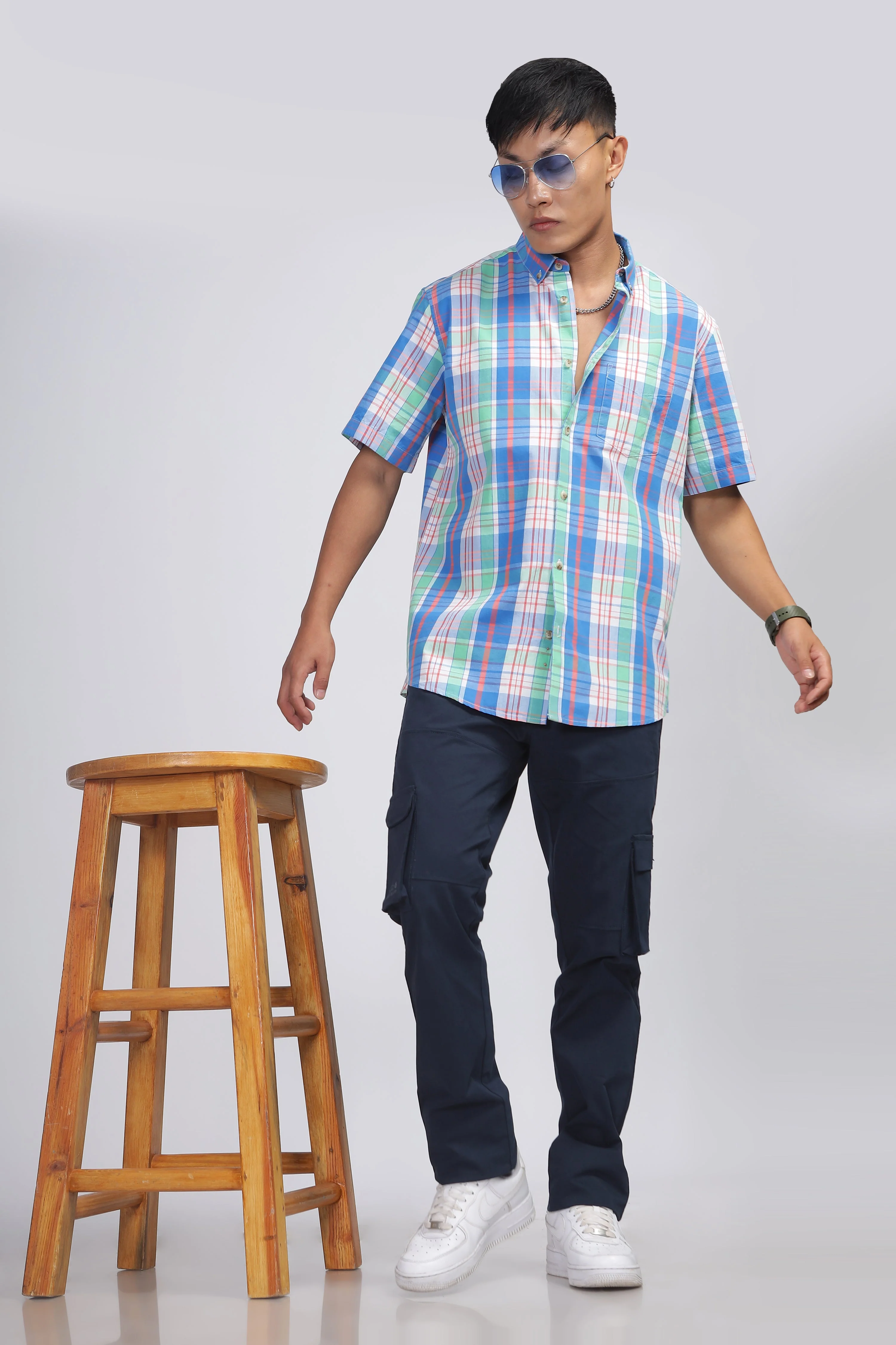 Uri Multicolor Checked Half Sleeve Shirt - Image 5