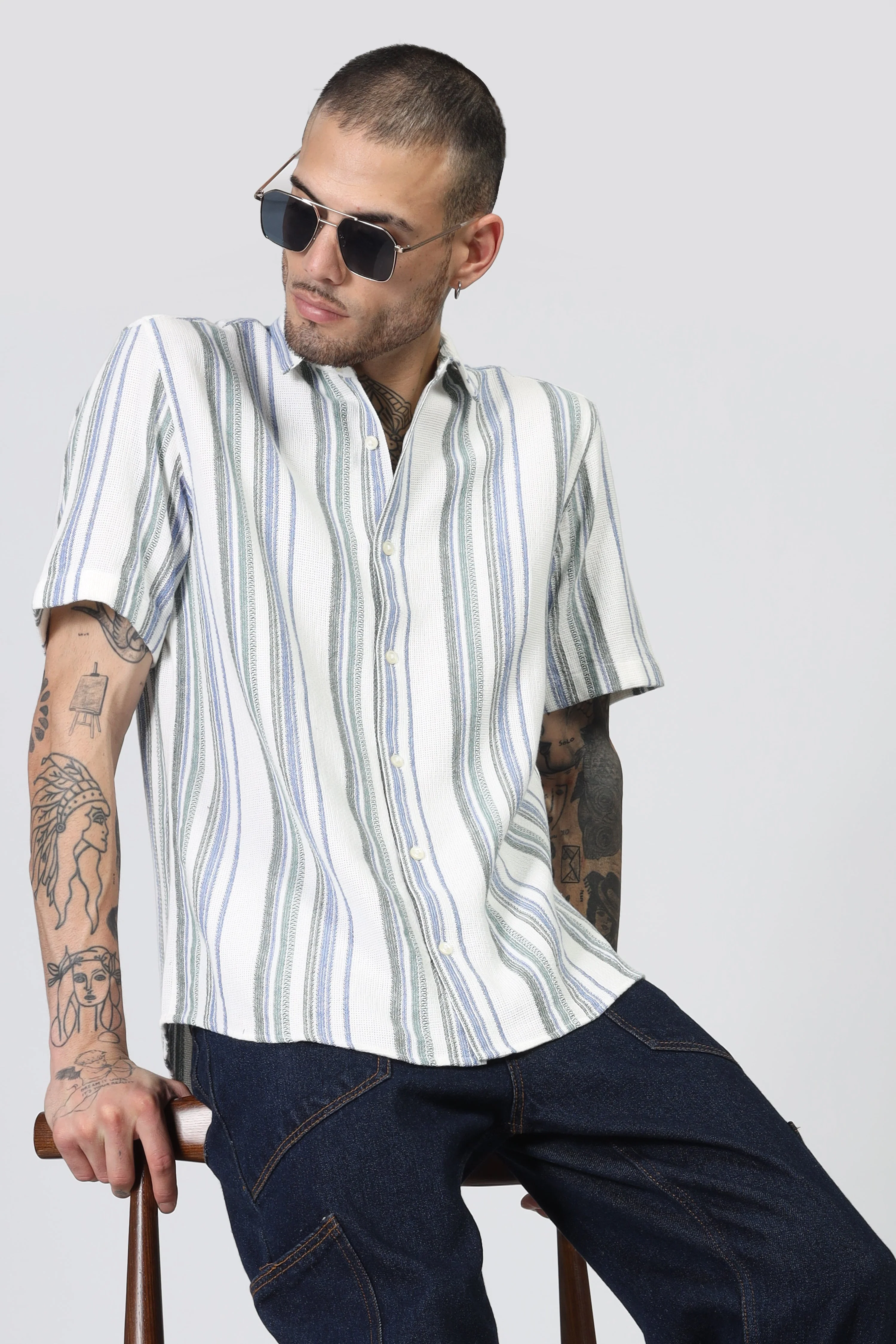 Uri Multicolor Matte Weave Half Sleeve Shirt - Image 3