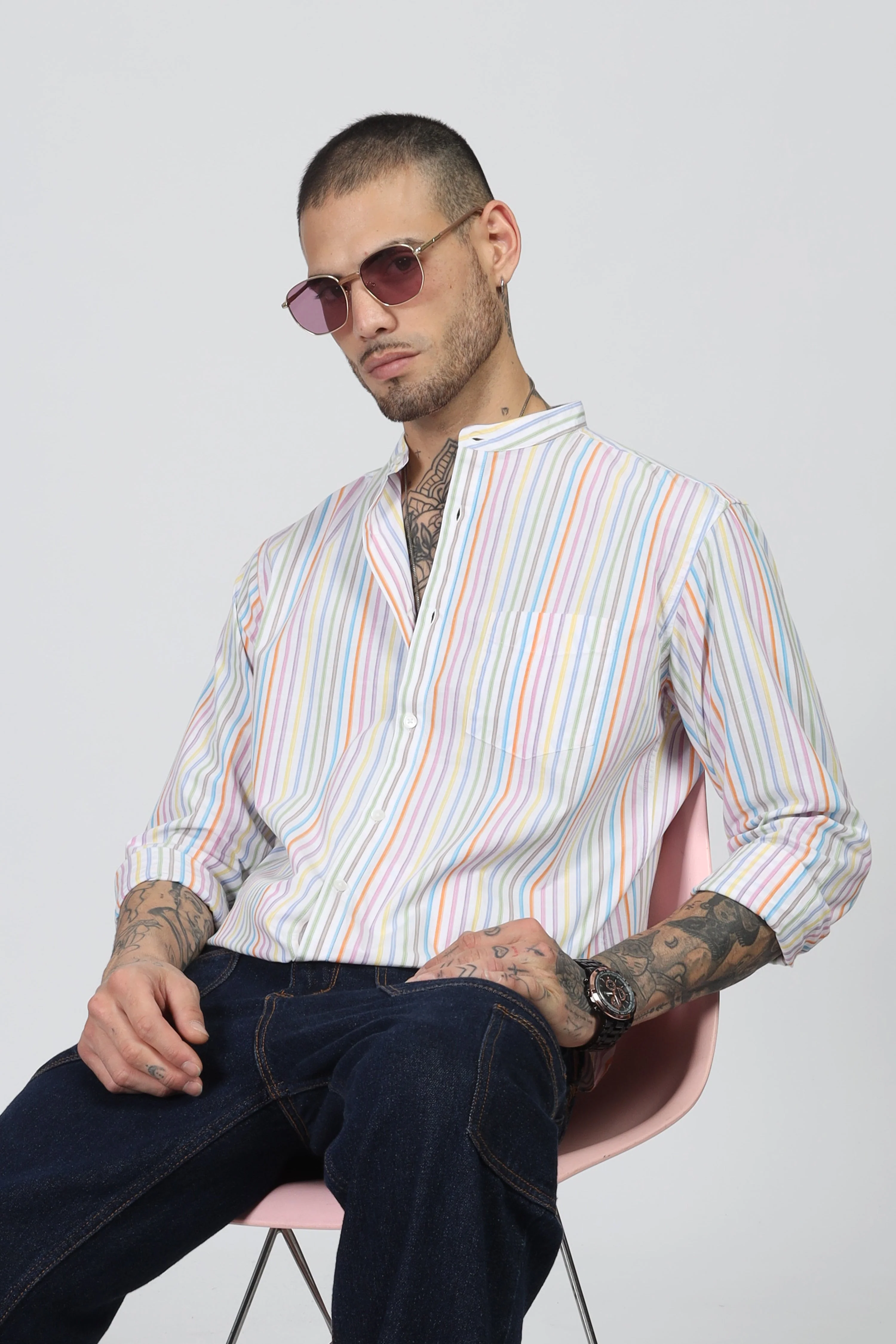 Uri Multicolor Rainbow Stripe Shirt - Image 6
