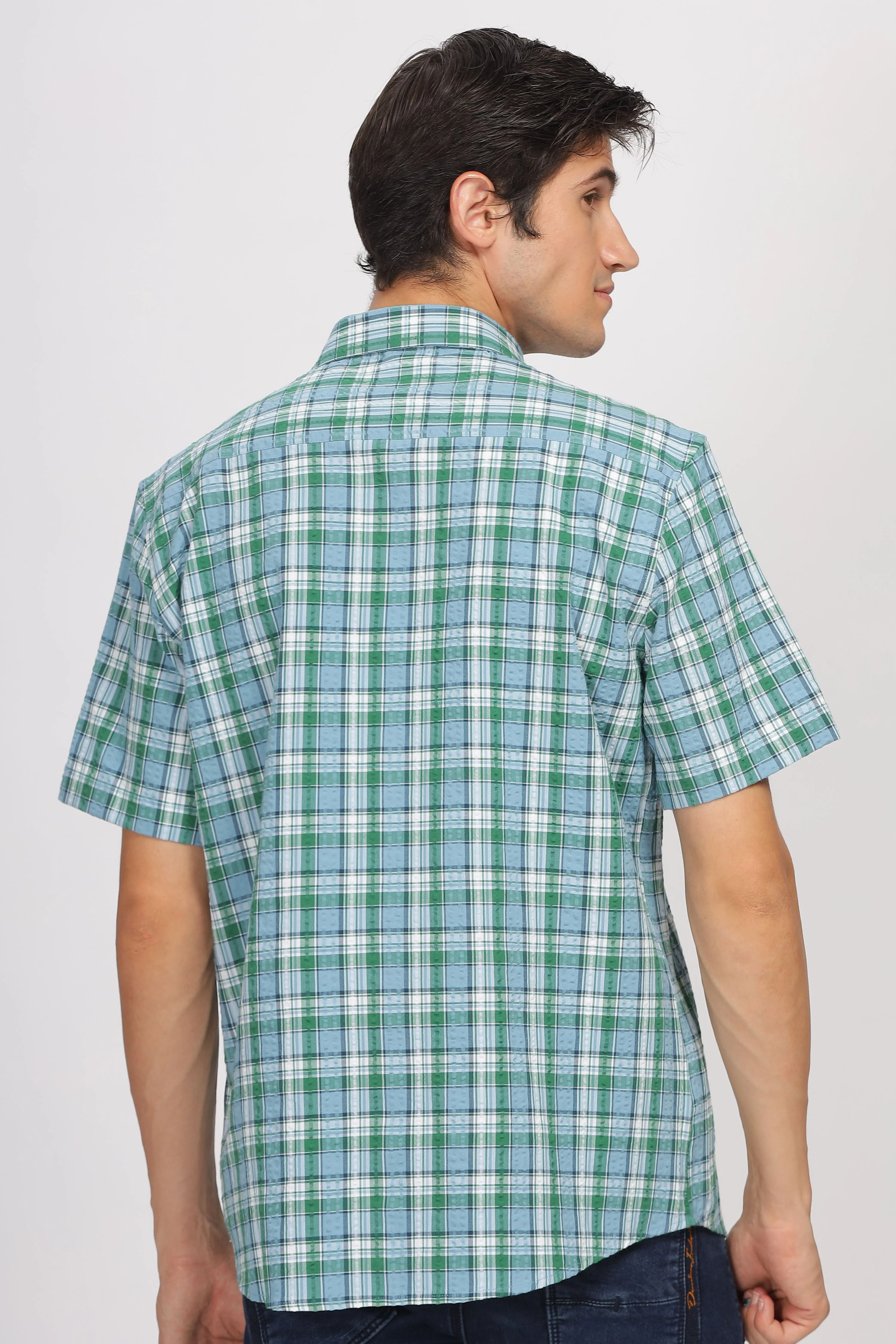Uri Multicolor Seersucker Checked Half Sleeve Shirt - Image 4