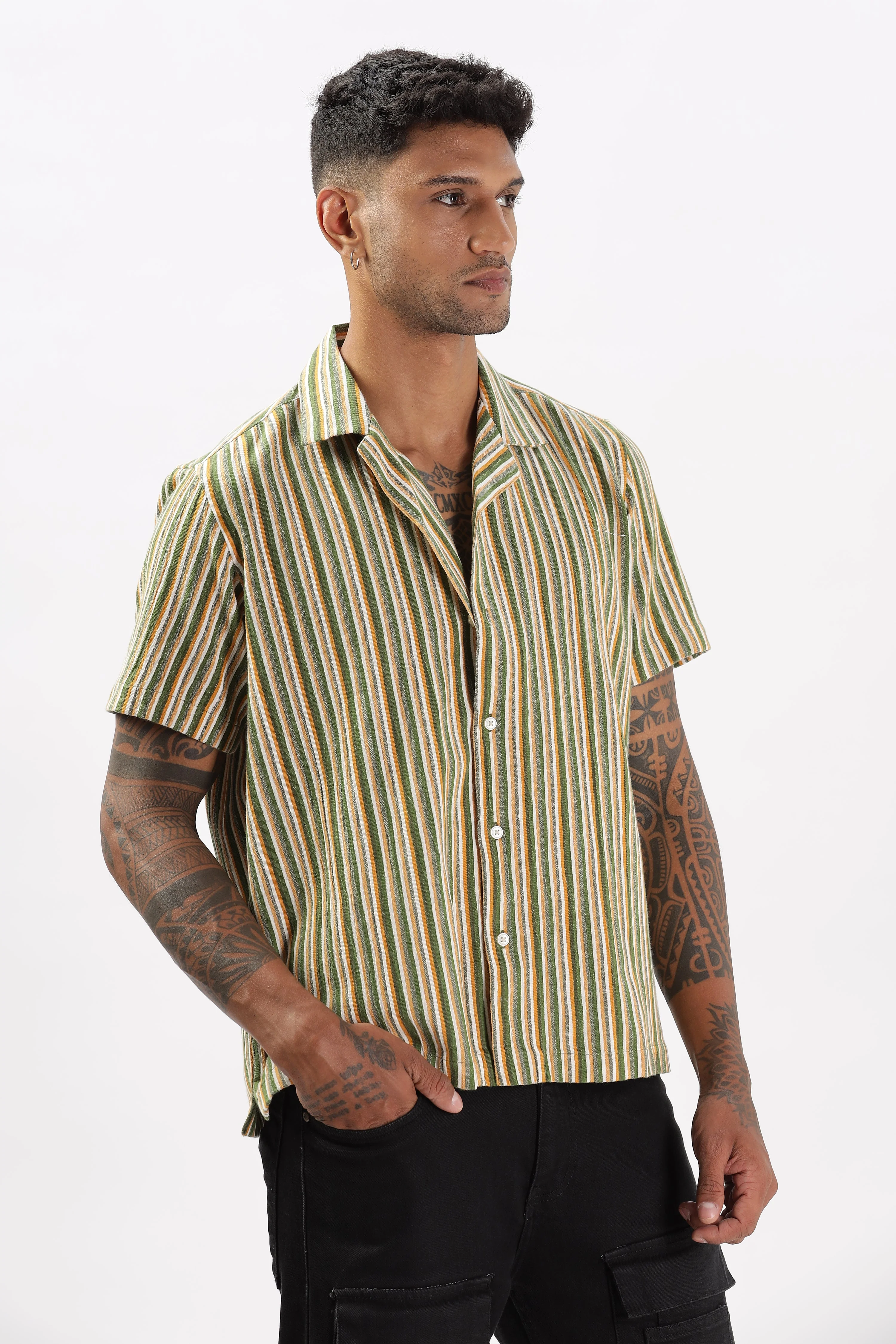 Uri Multicolor Stripe Textured Cuban Collar Shirt - Image 2