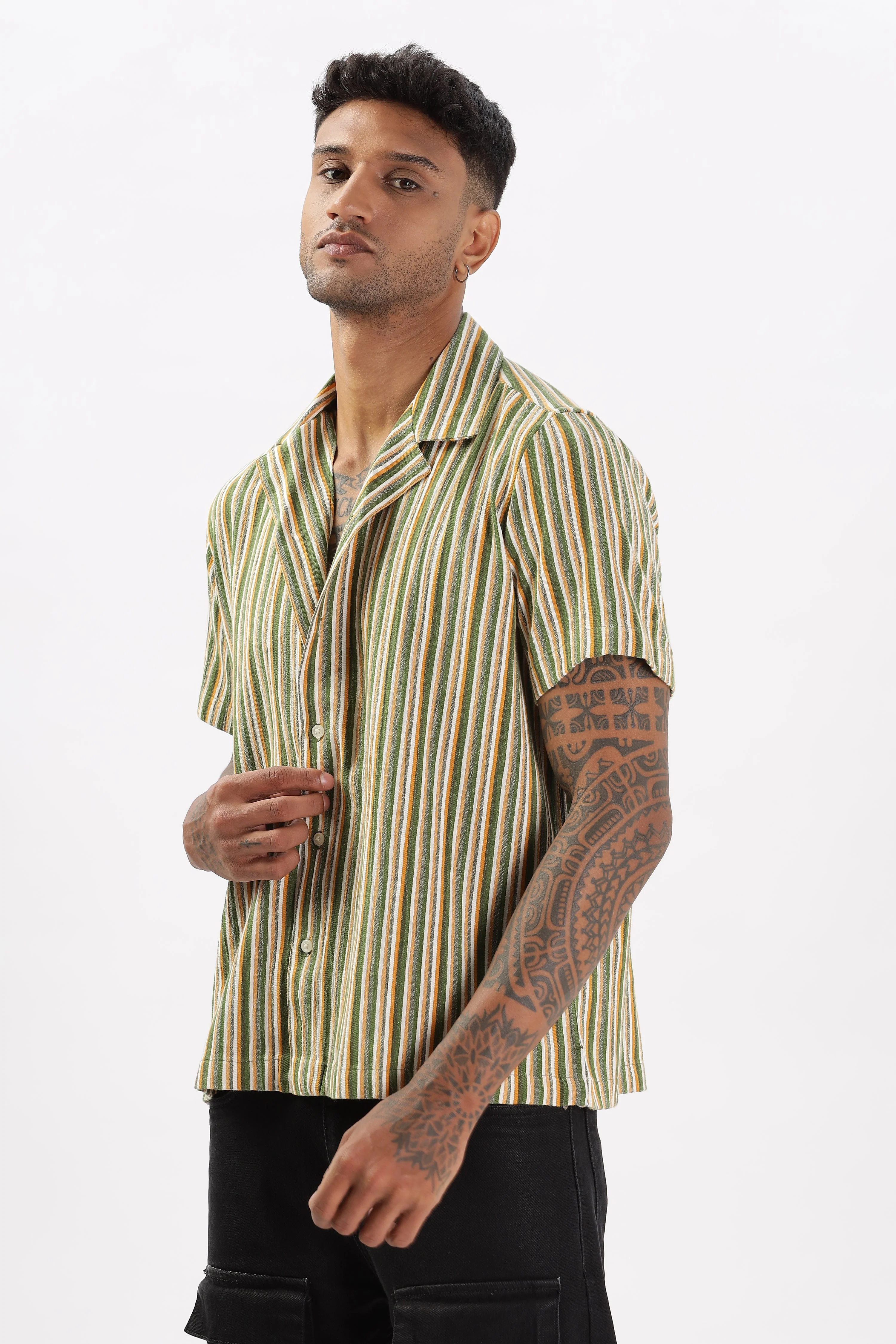 Uri Multicolor Stripe Textured Cuban Collar Shirt - Image 6