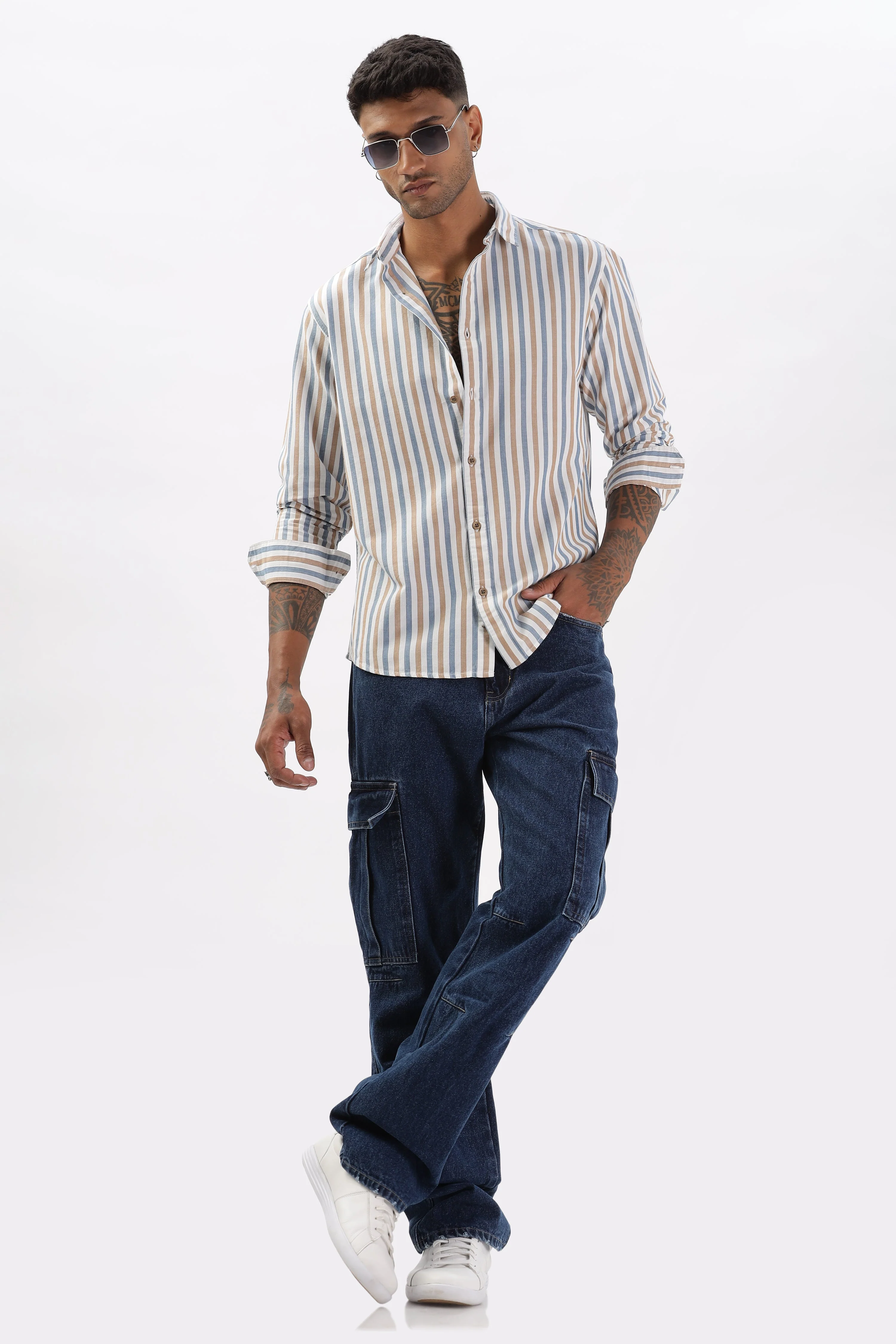 Uri Multicolor Vertical Stripe Casual Cotton Shirt - Image 5
