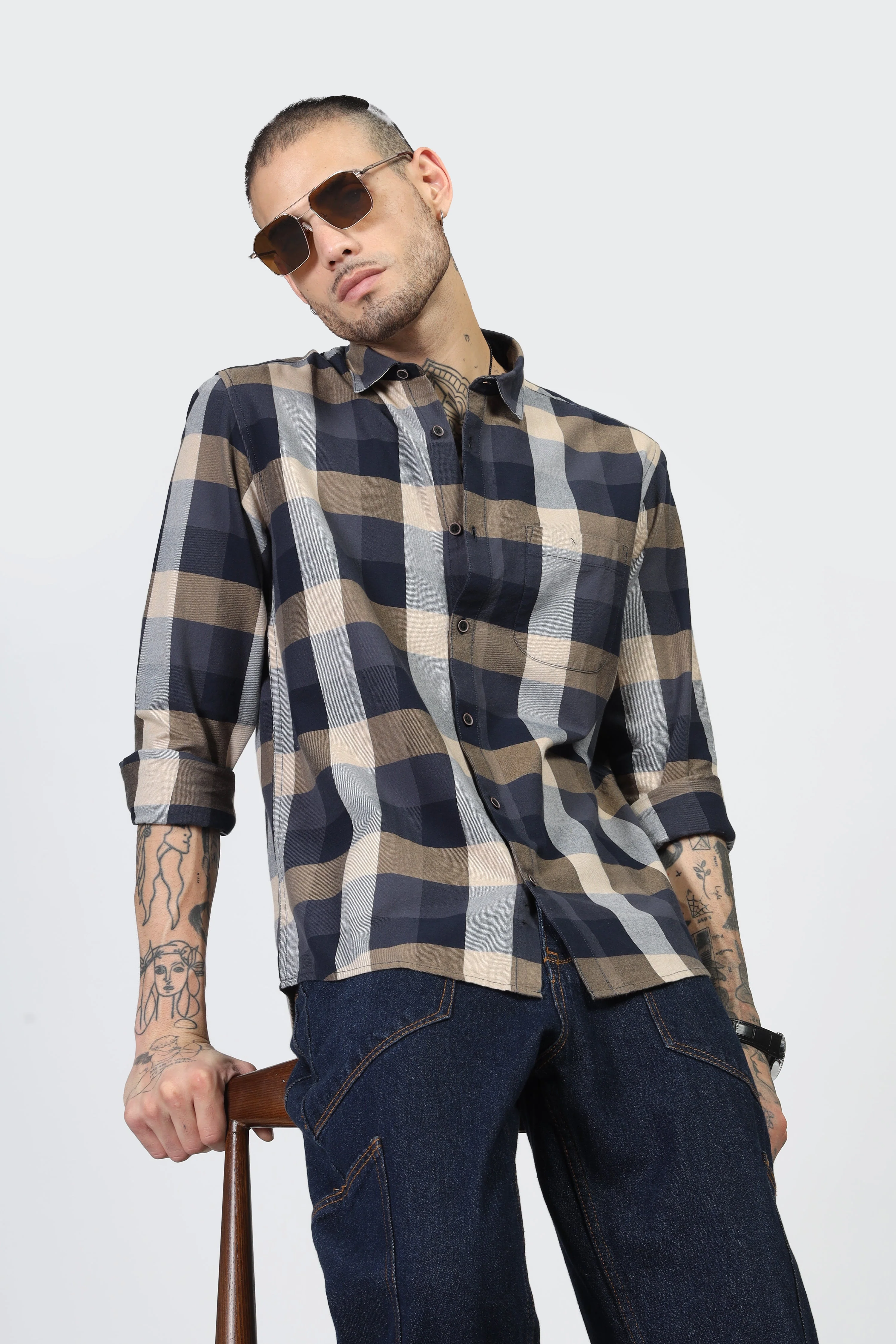 Uri Navy Flannel Checks Cotton Shirt - Image 15