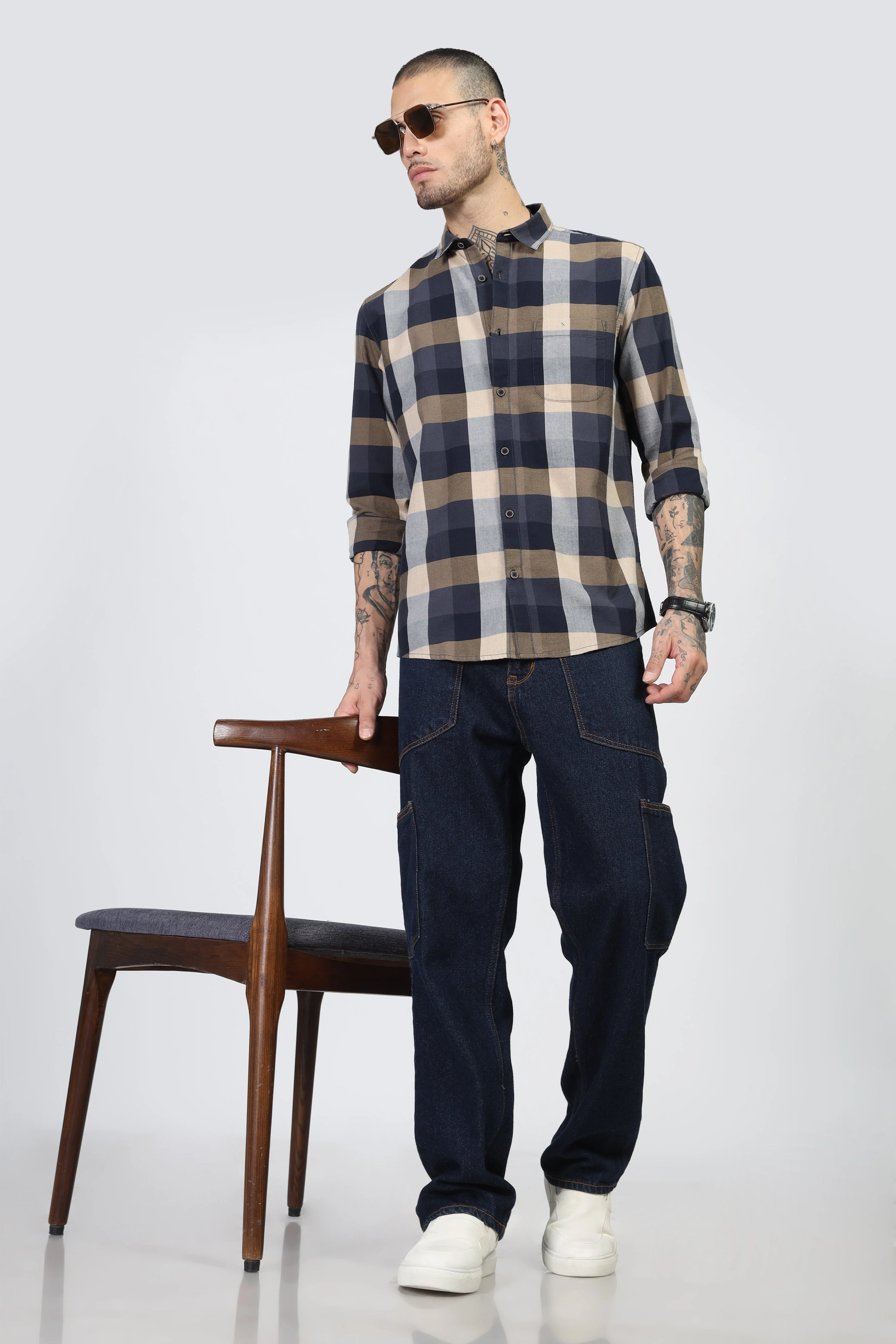 Uri Navy Flannel Checks Cotton Shirt - Image 5
