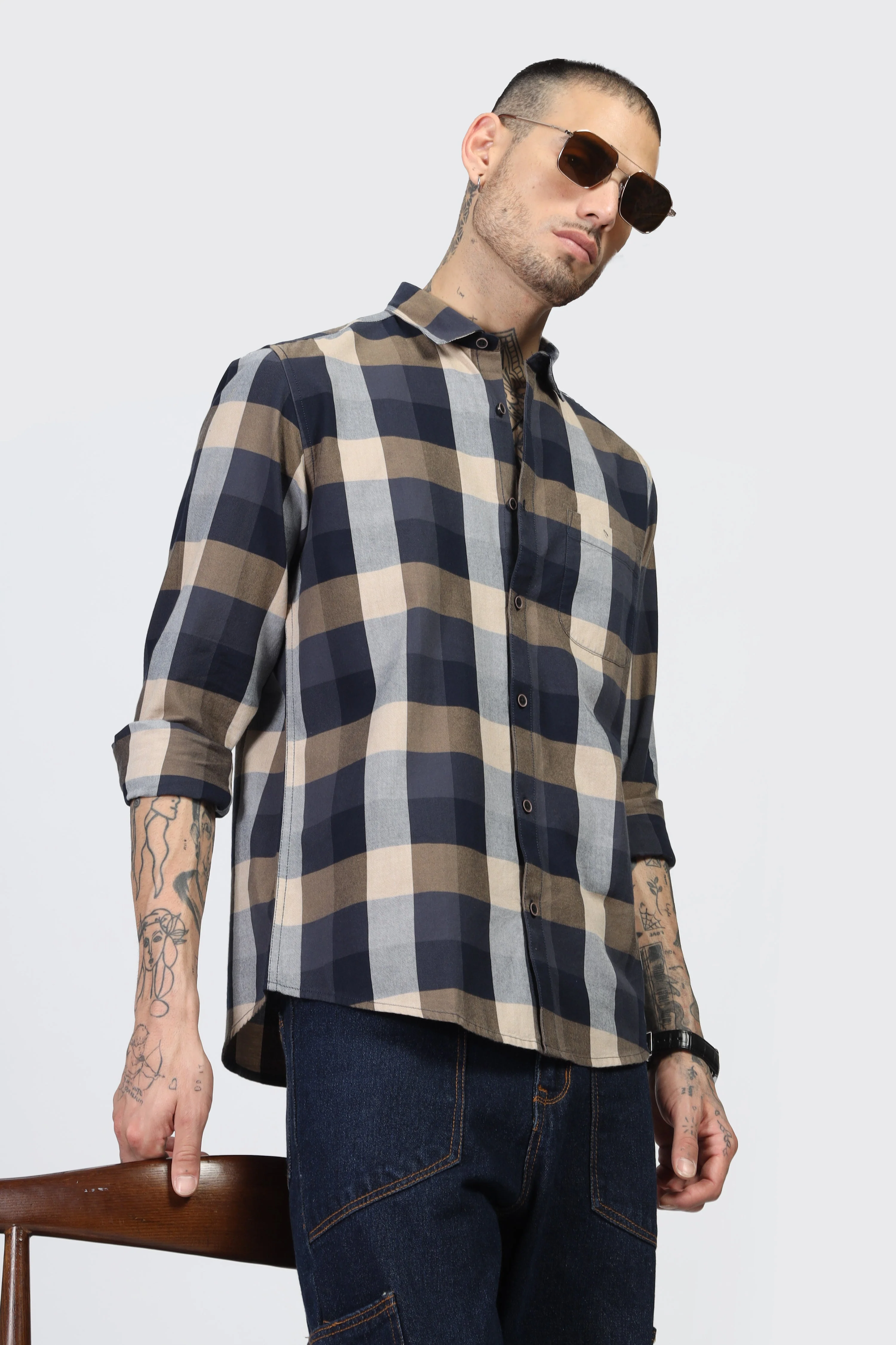 Uri Navy Flannel Checks Cotton Shirt - Image 6