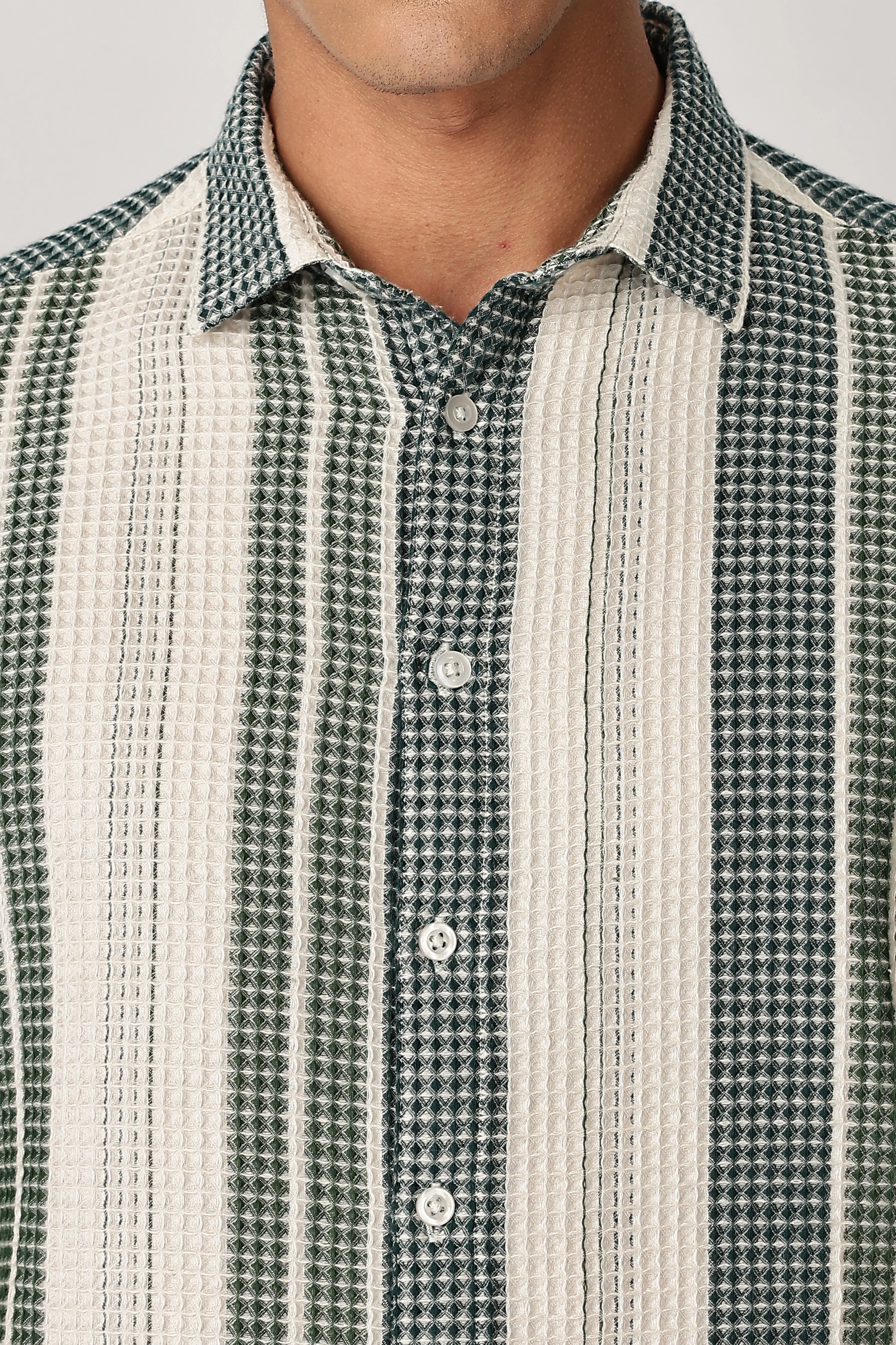 Uri Off White and Green Textured Stripe Shirt - Image 5