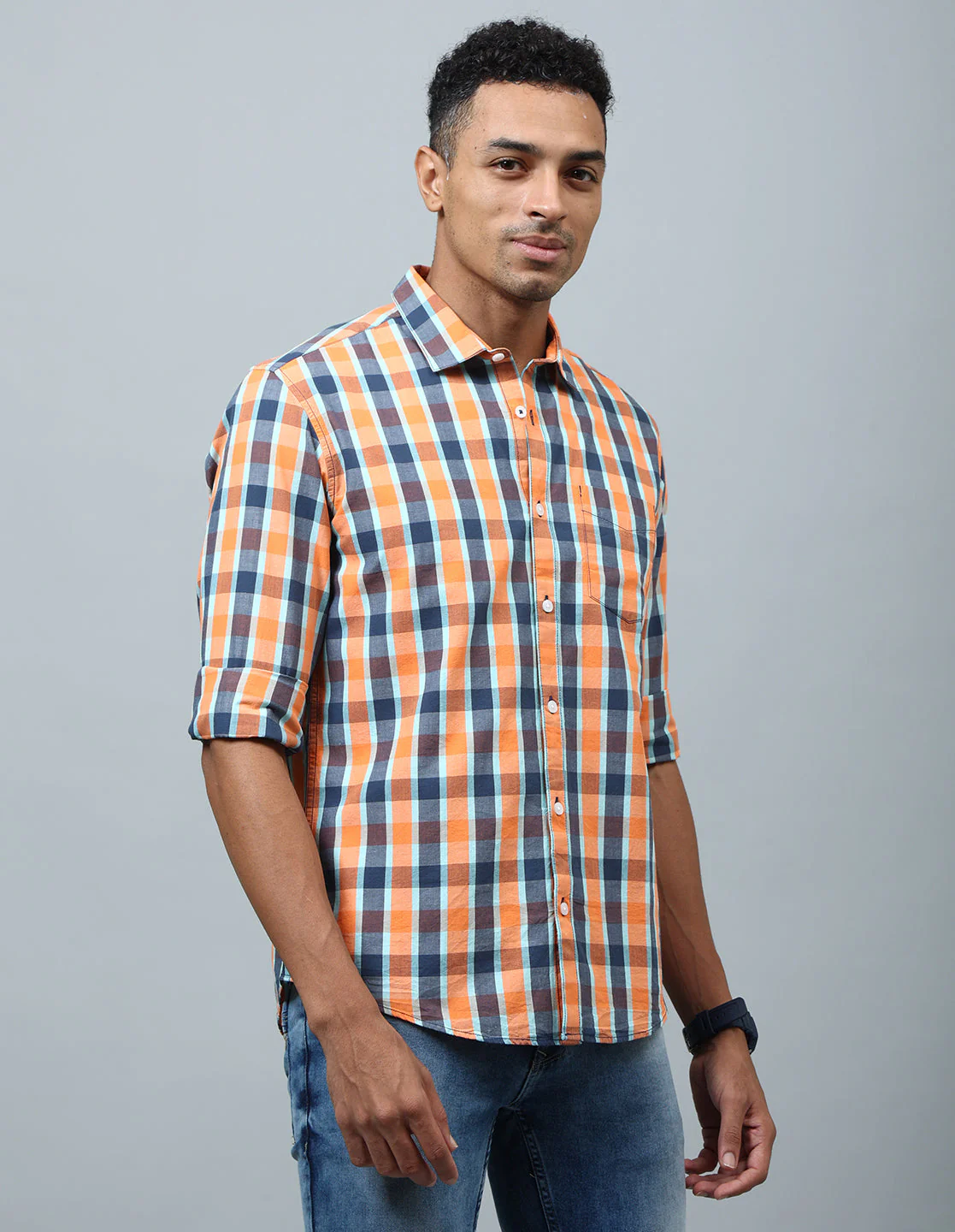 Uri Orange Checked Cotton Regular Fit Casual Shirt - Image 4