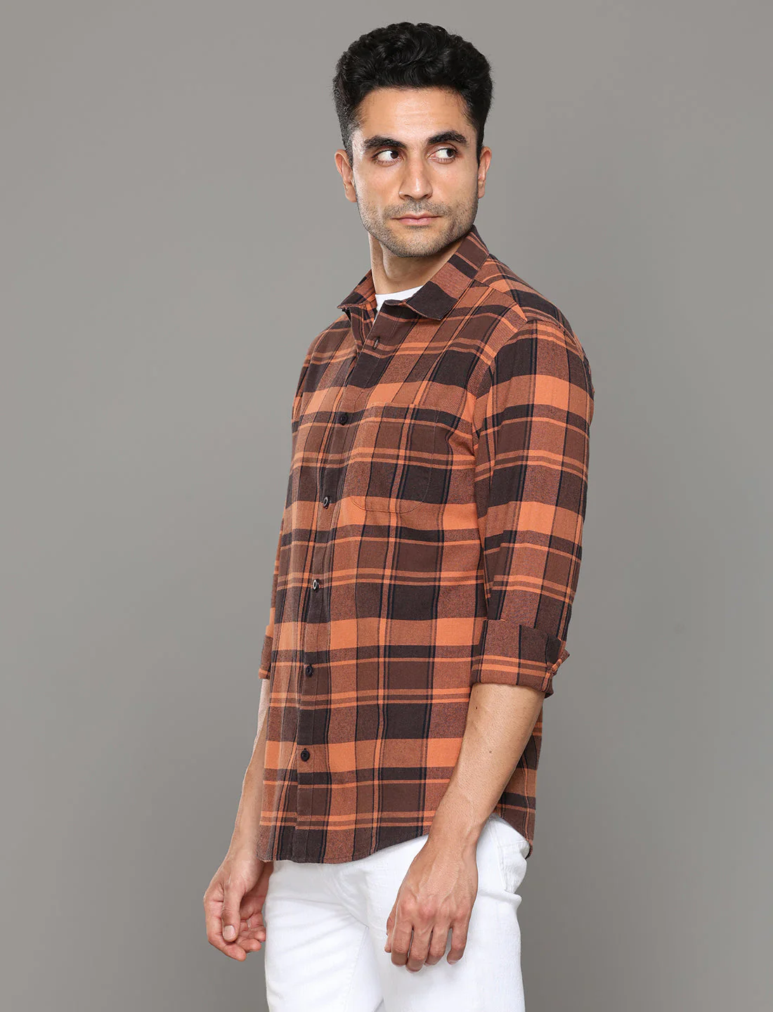 Uri Orange Checked Regular Fit Flannel Cotton Casual Shirt - Image 2