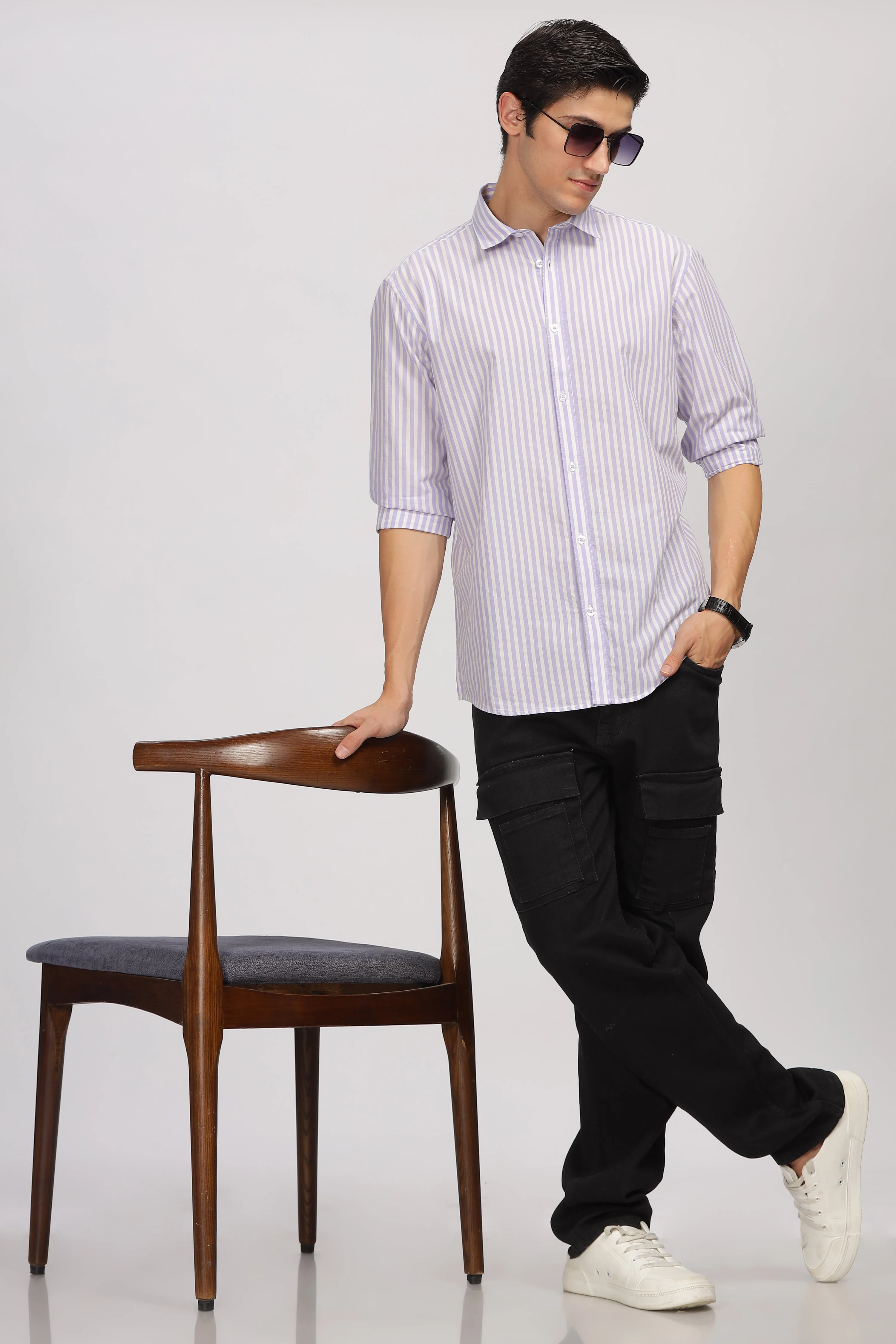 Uri Purple Stripe Full Sleeve Shirt - Image 5