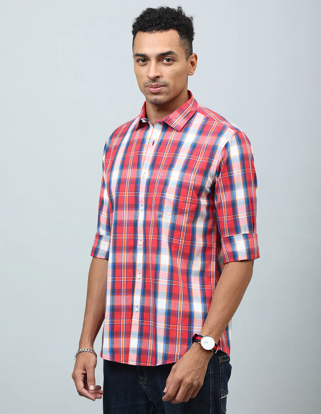 Uri Red Checked Regular Fit Casual Shirt - Image 4