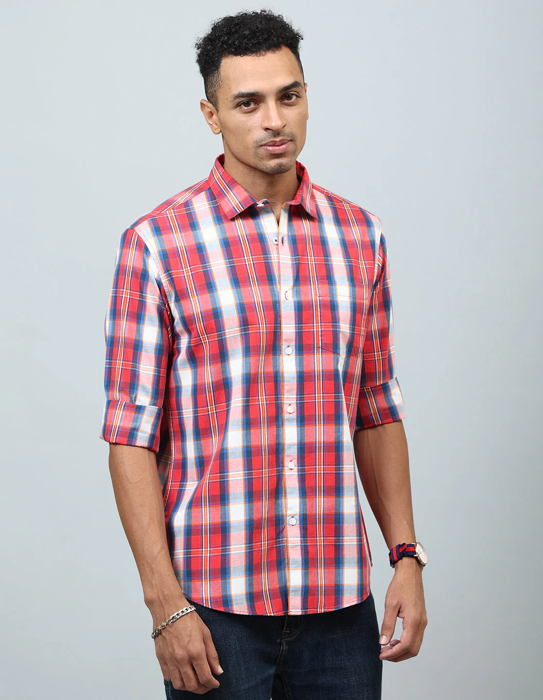 Uri Red Checked Regular Fit Casual Shirt - Image 5