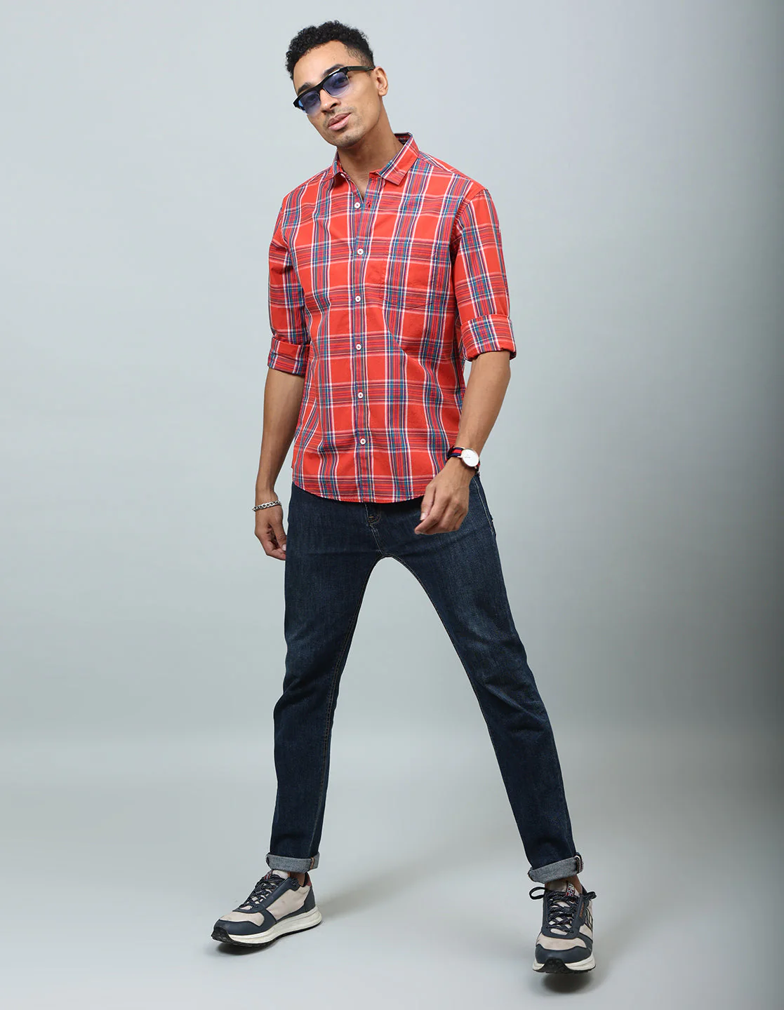 Uri Red Cotton Checked Casual Shirt