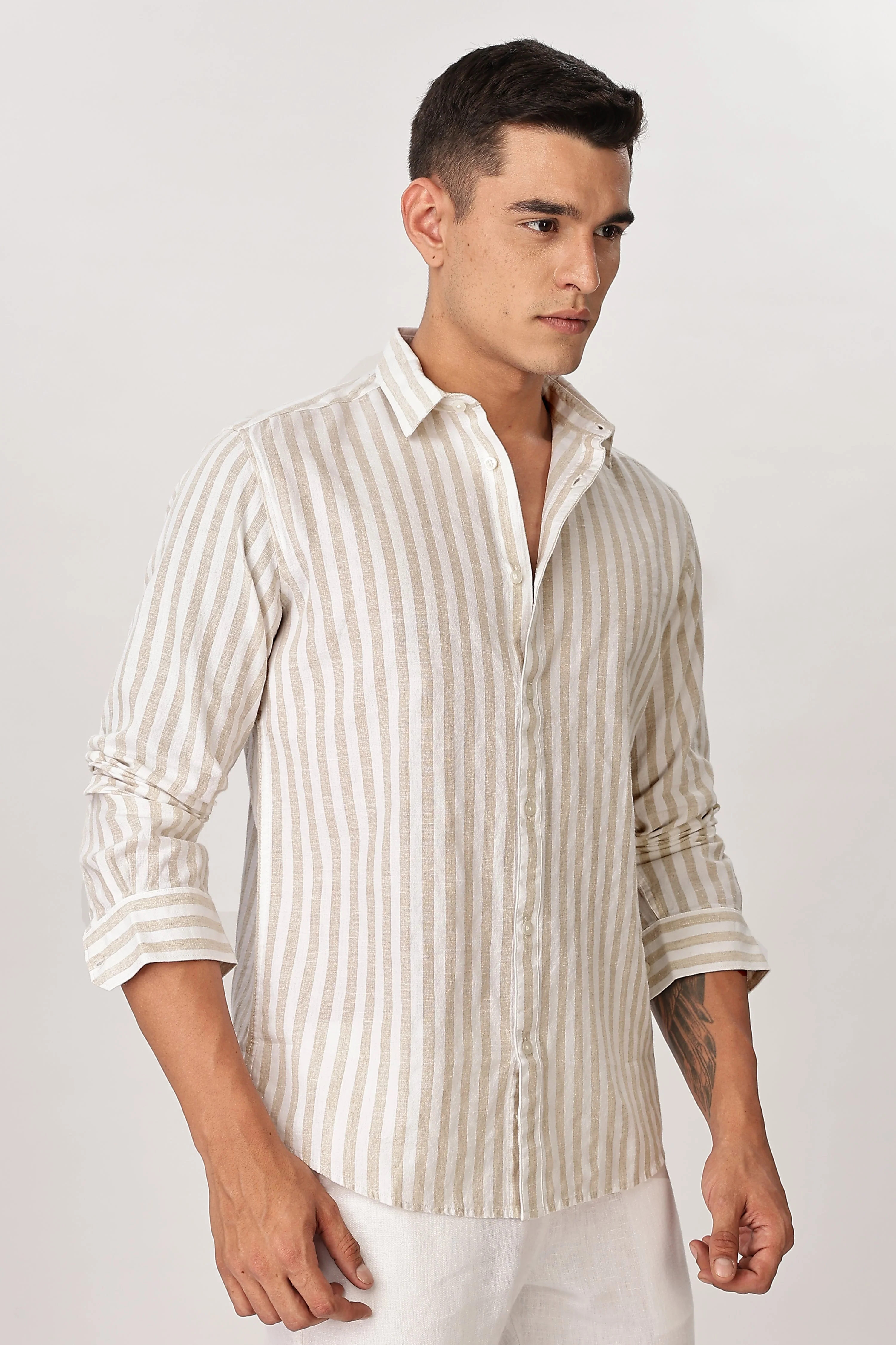 Uri Sand Striped Linen Blend Shirt - Image 3