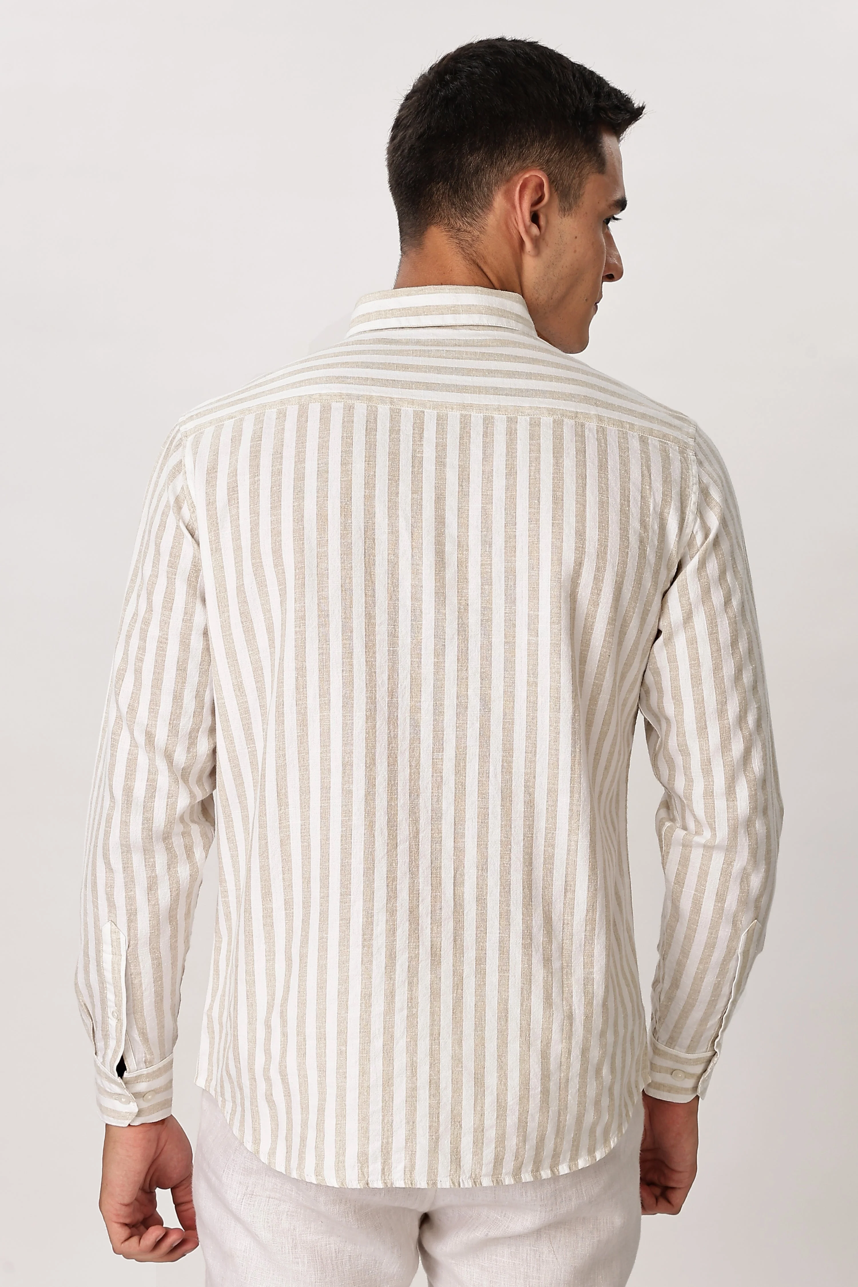 Uri Sand Striped Linen Blend Shirt - Image 4