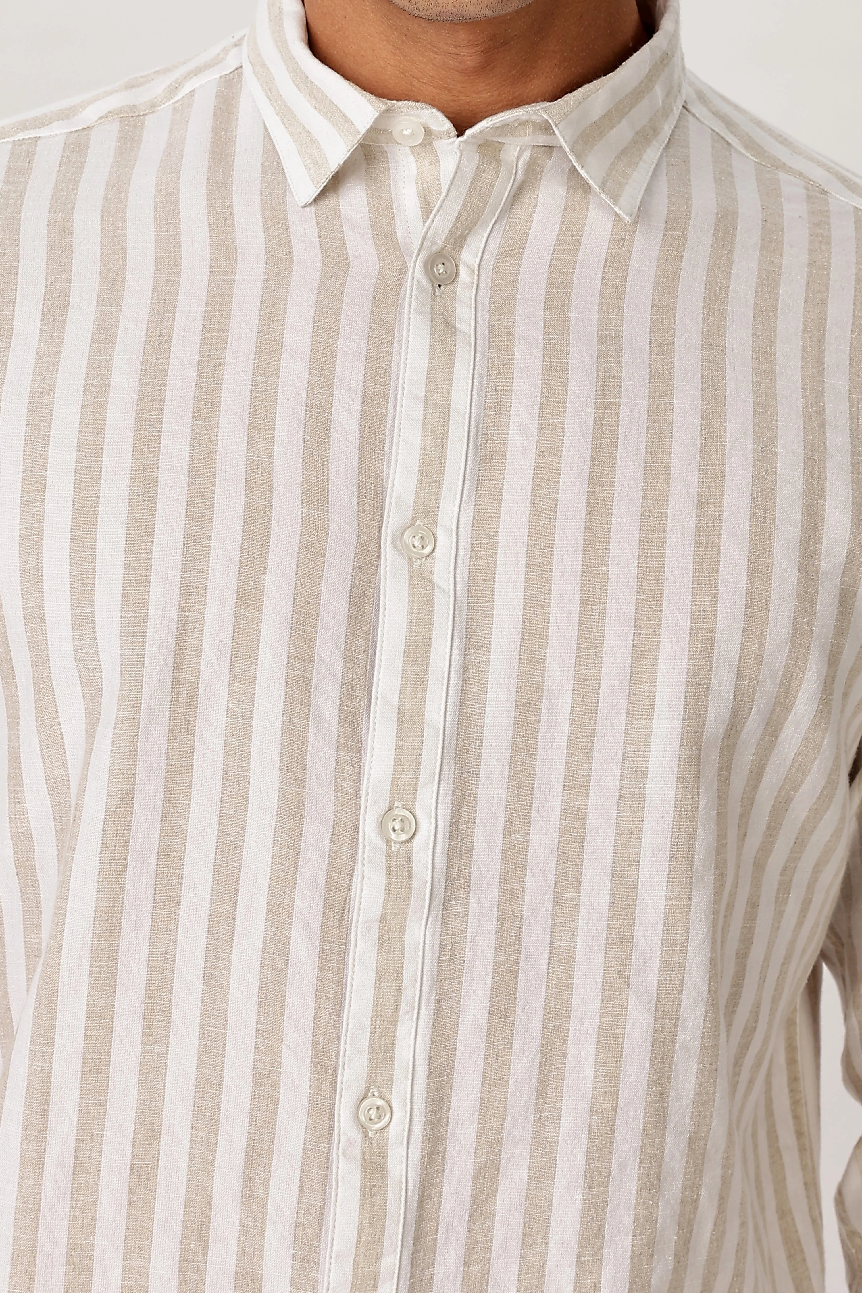 Uri Sand Striped Linen Blend Shirt - Image 7