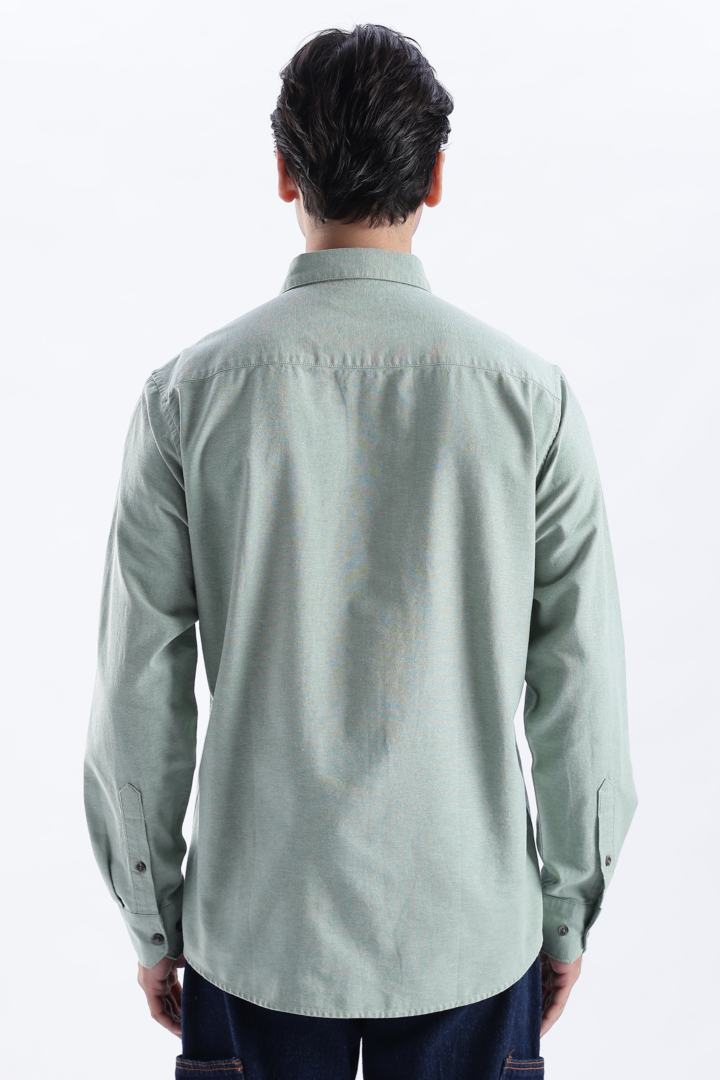 Uri Sea Green Spread Collar Oxford Shirt - Image 4