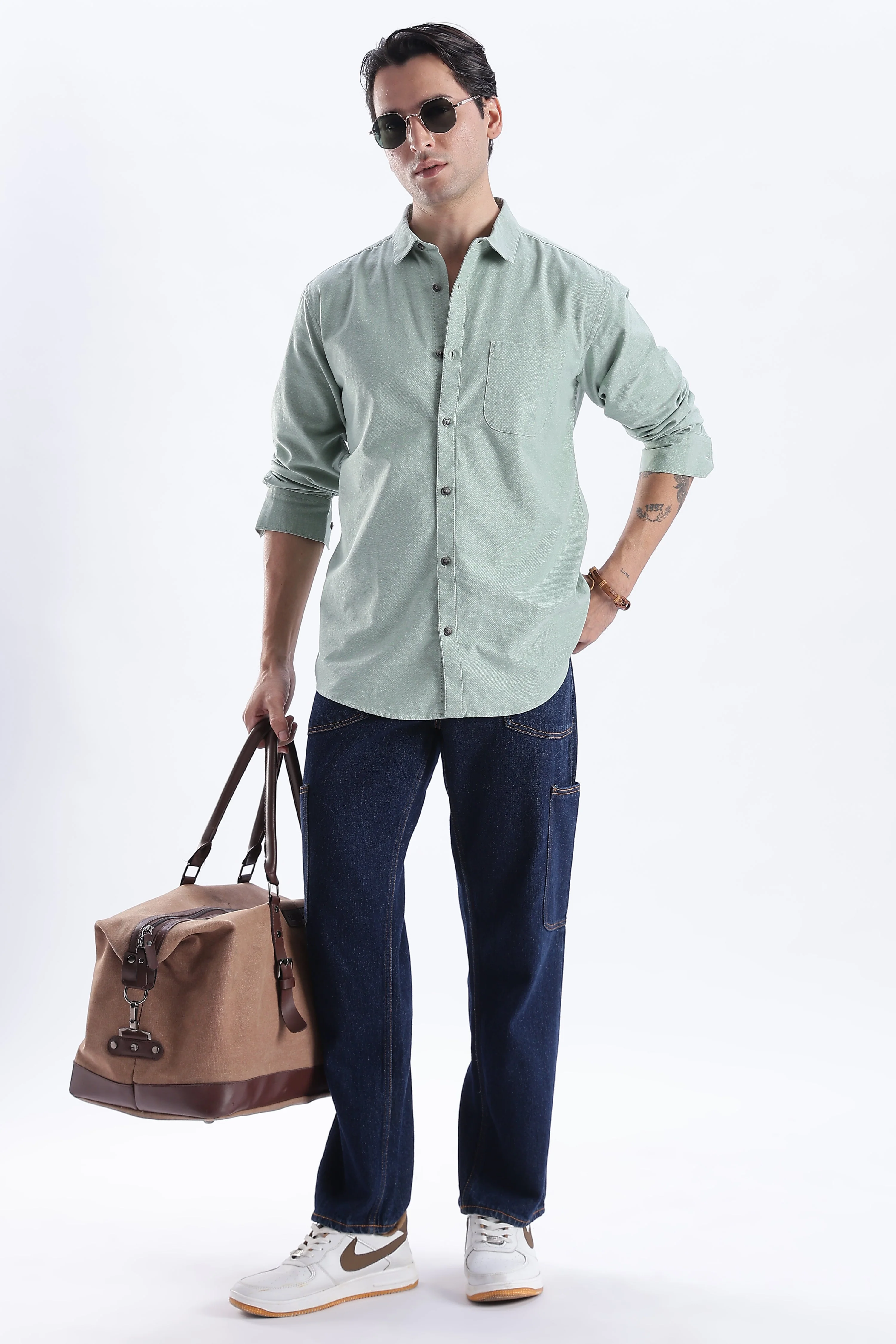 Uri Sea Green Spread Collar Oxford Shirt - Image 5