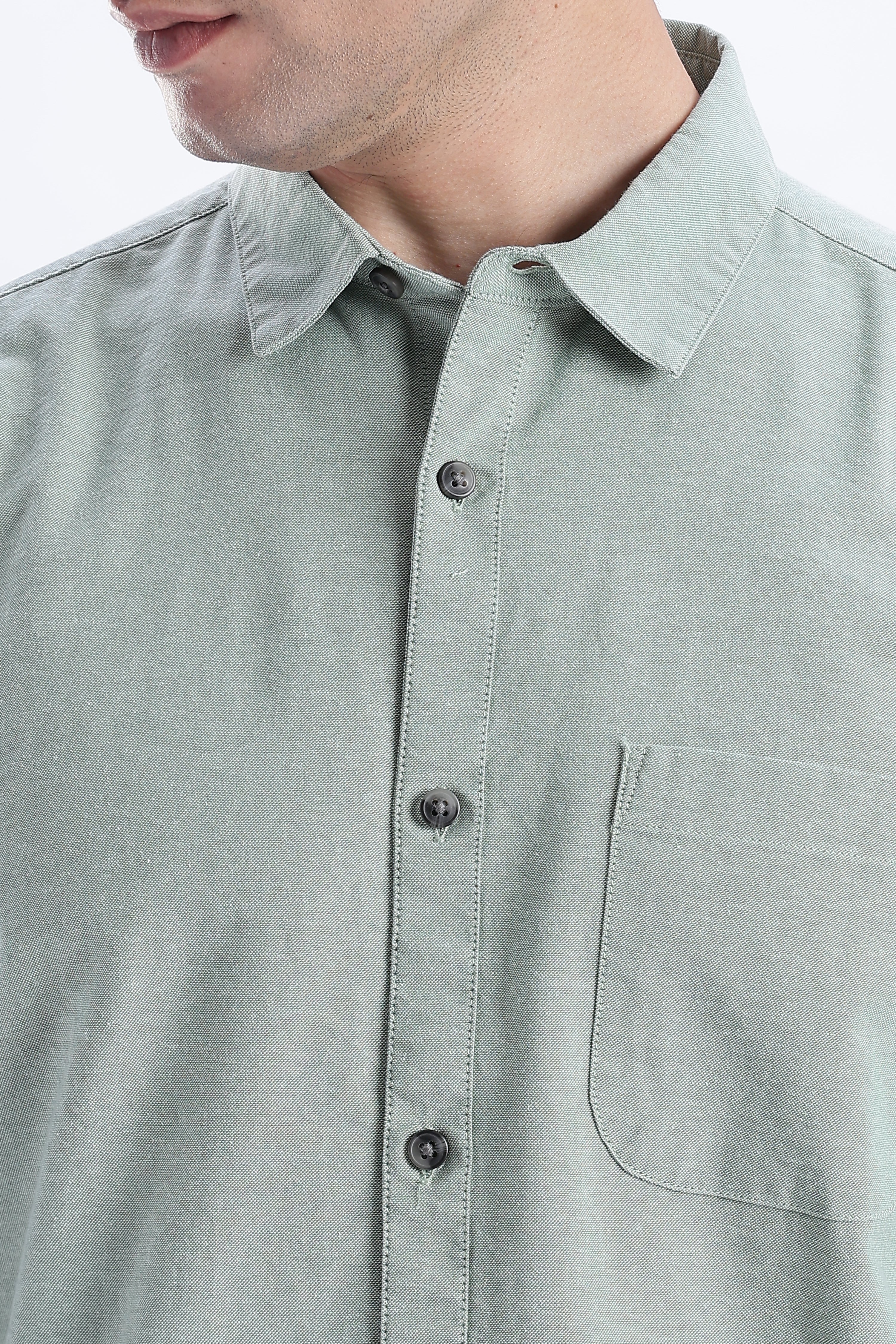 Uri Sea Green Spread Collar Oxford Shirt - Image 6