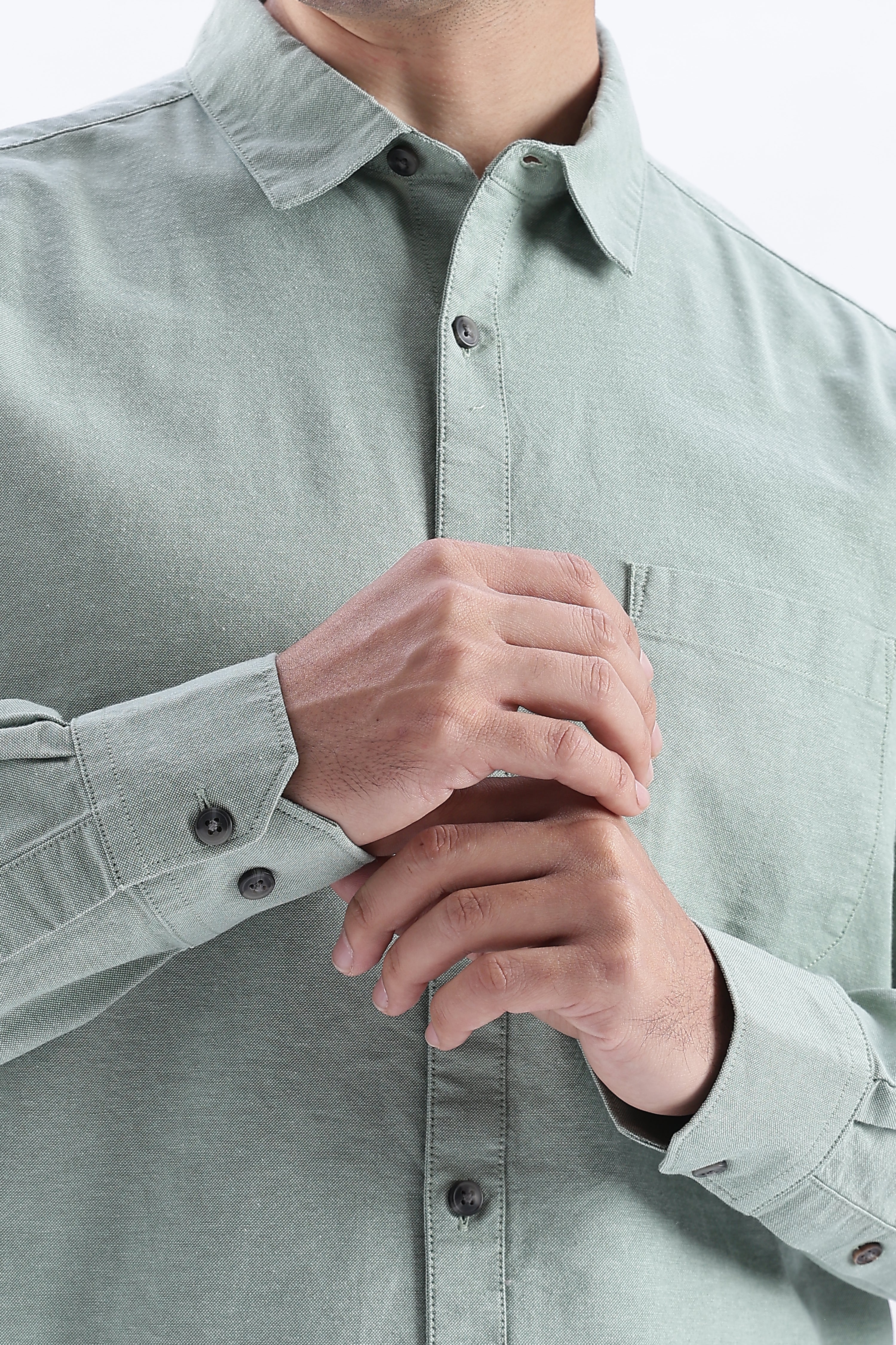 Uri Sea Green Spread Collar Oxford Shirt - Image 7