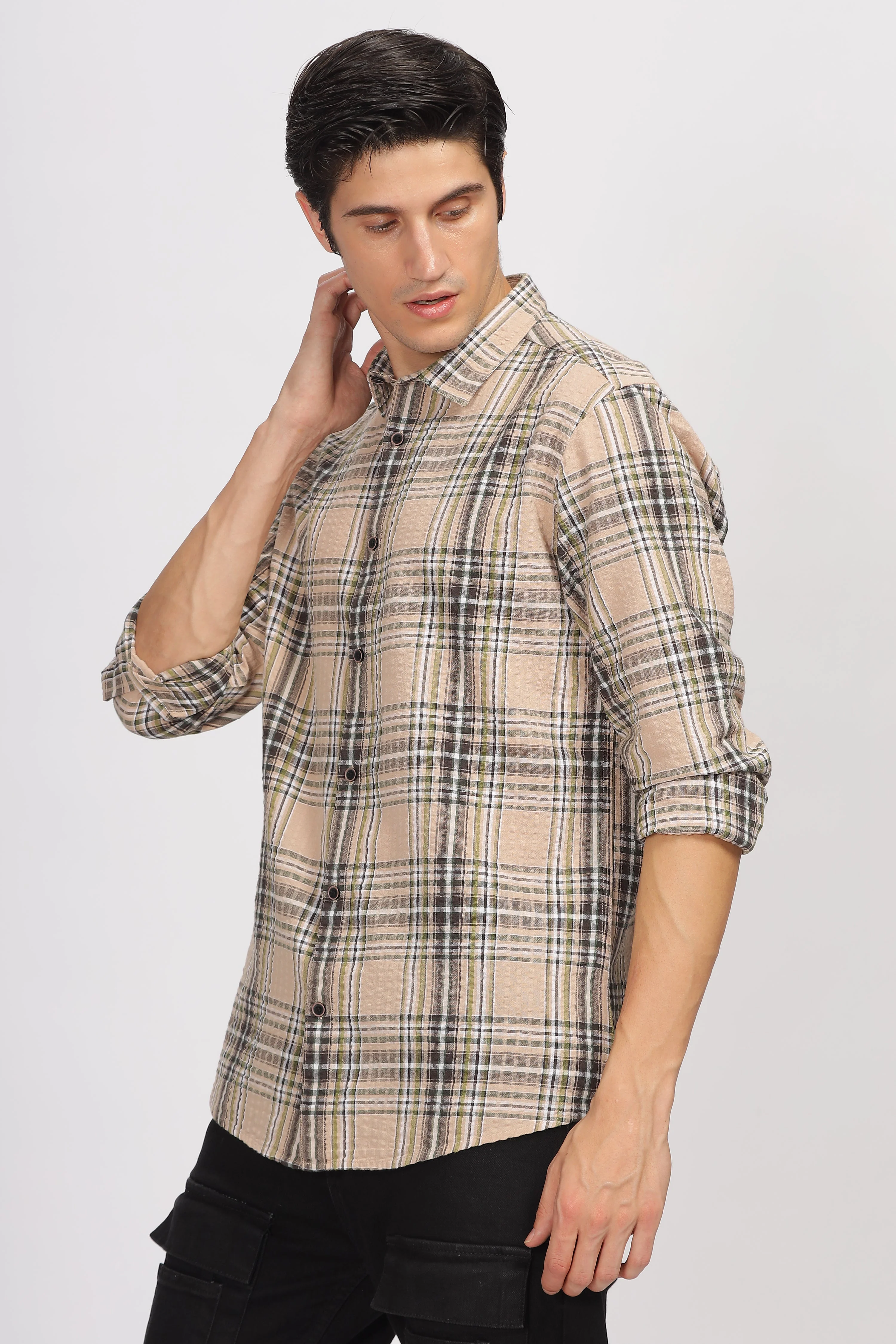 Uri Seersucker Cotton Checked Shirt - Image 2
