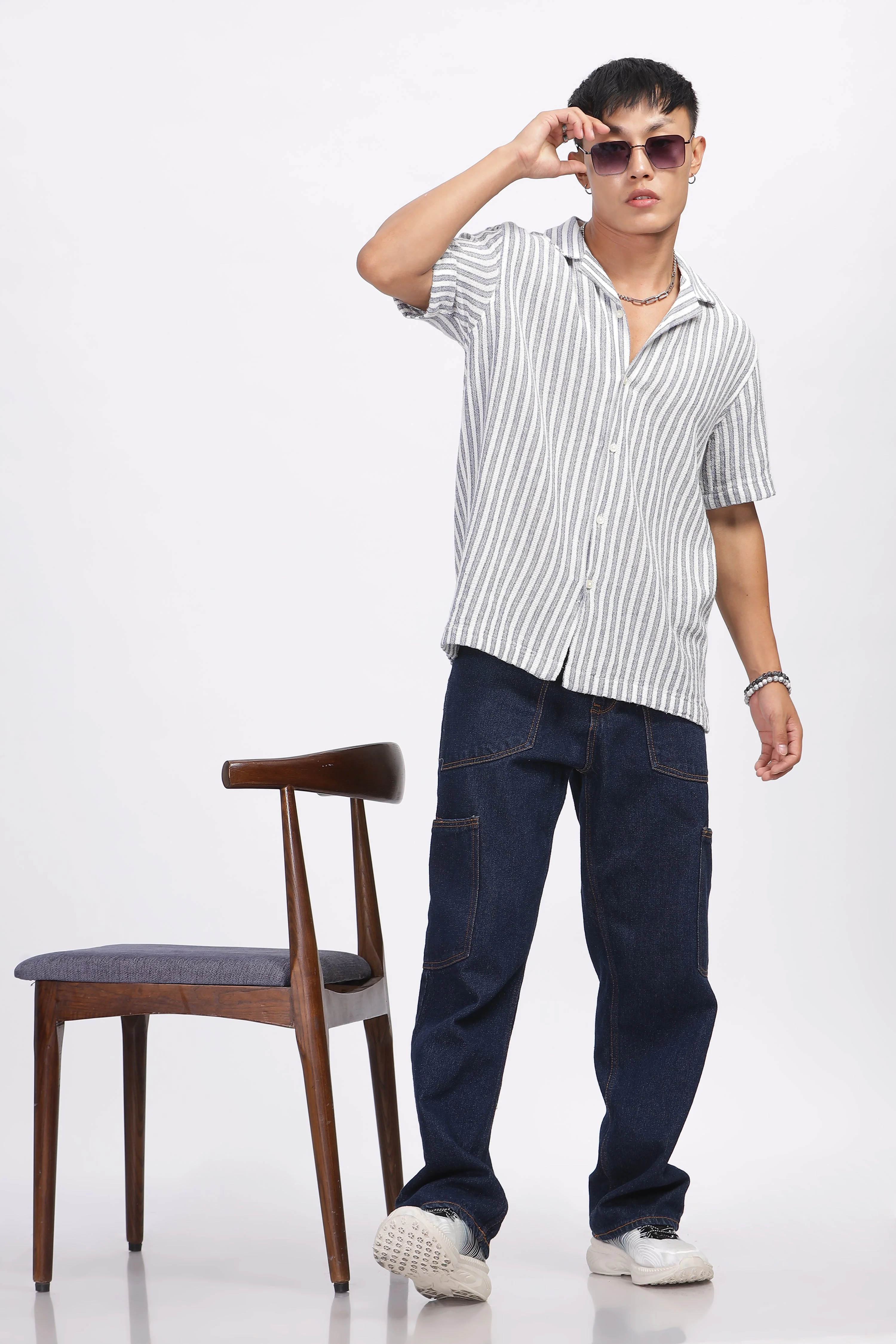 Uri Striped Matte Weave Cuban Collar Shirt