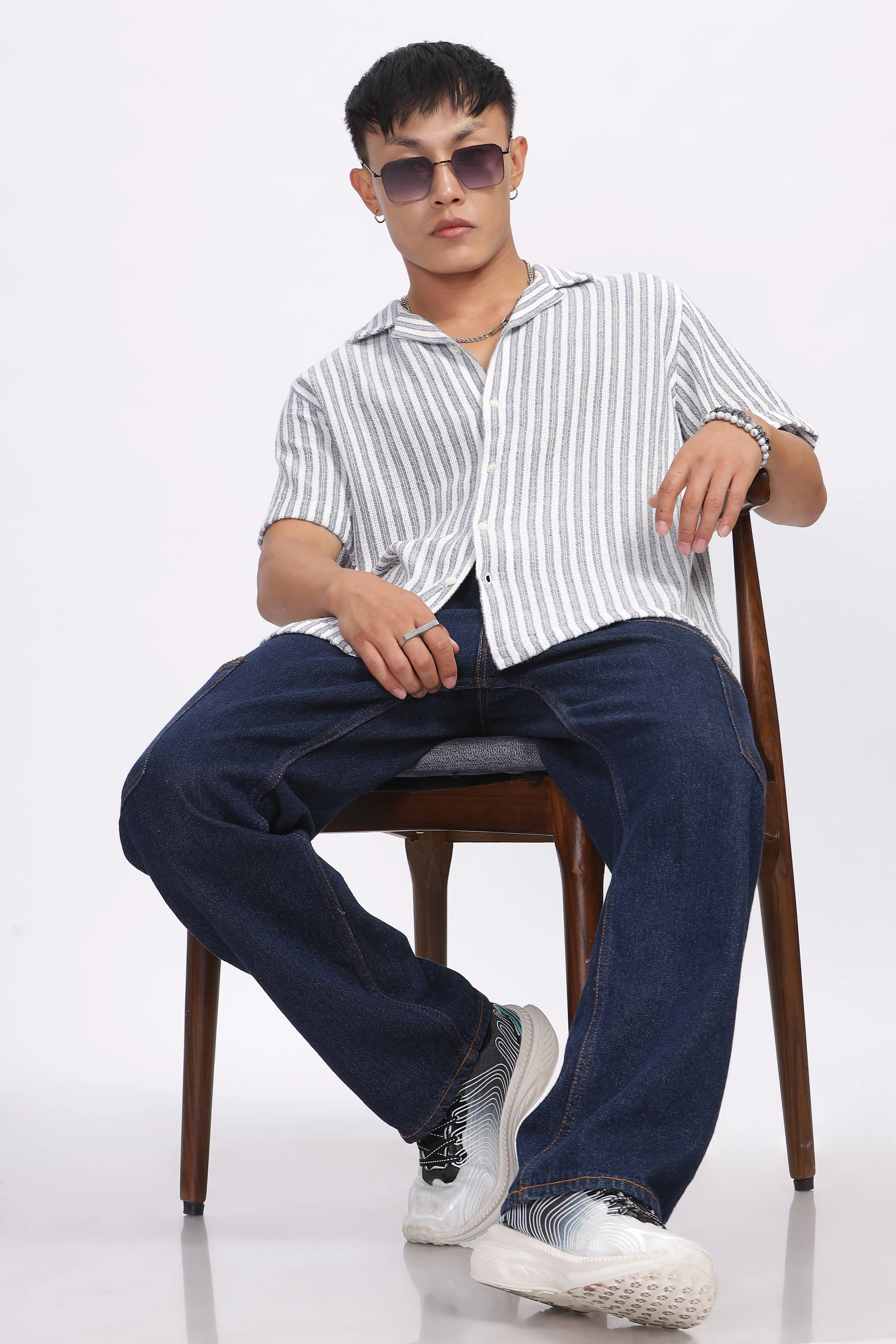 Uri Striped Matte Weave Cuban Collar Shirt - Image 6