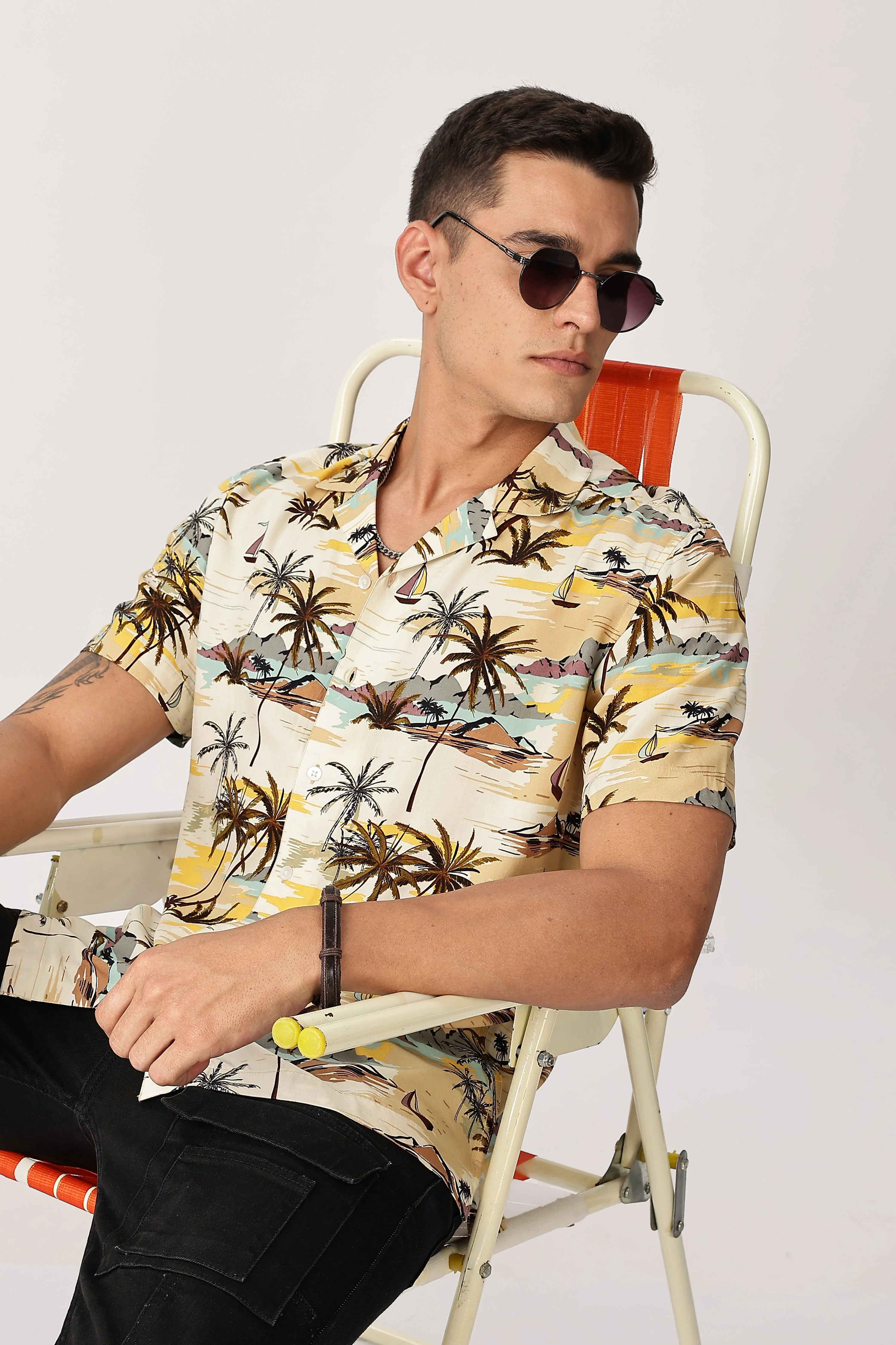 Uri Sunset Palm Print Shirt - Image 2