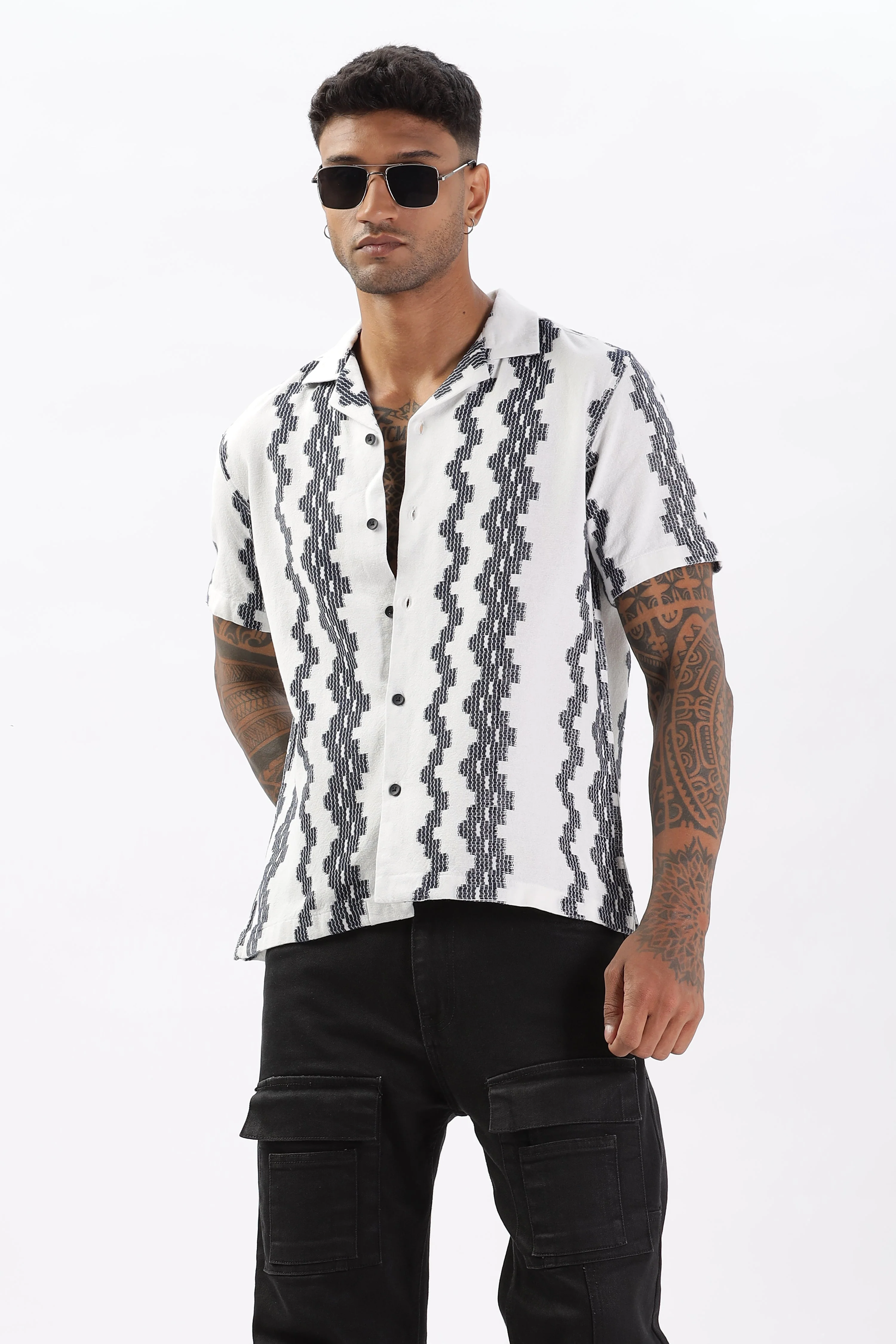 Uri White Crochet Resort Fit Cotton Shirt - Image 10