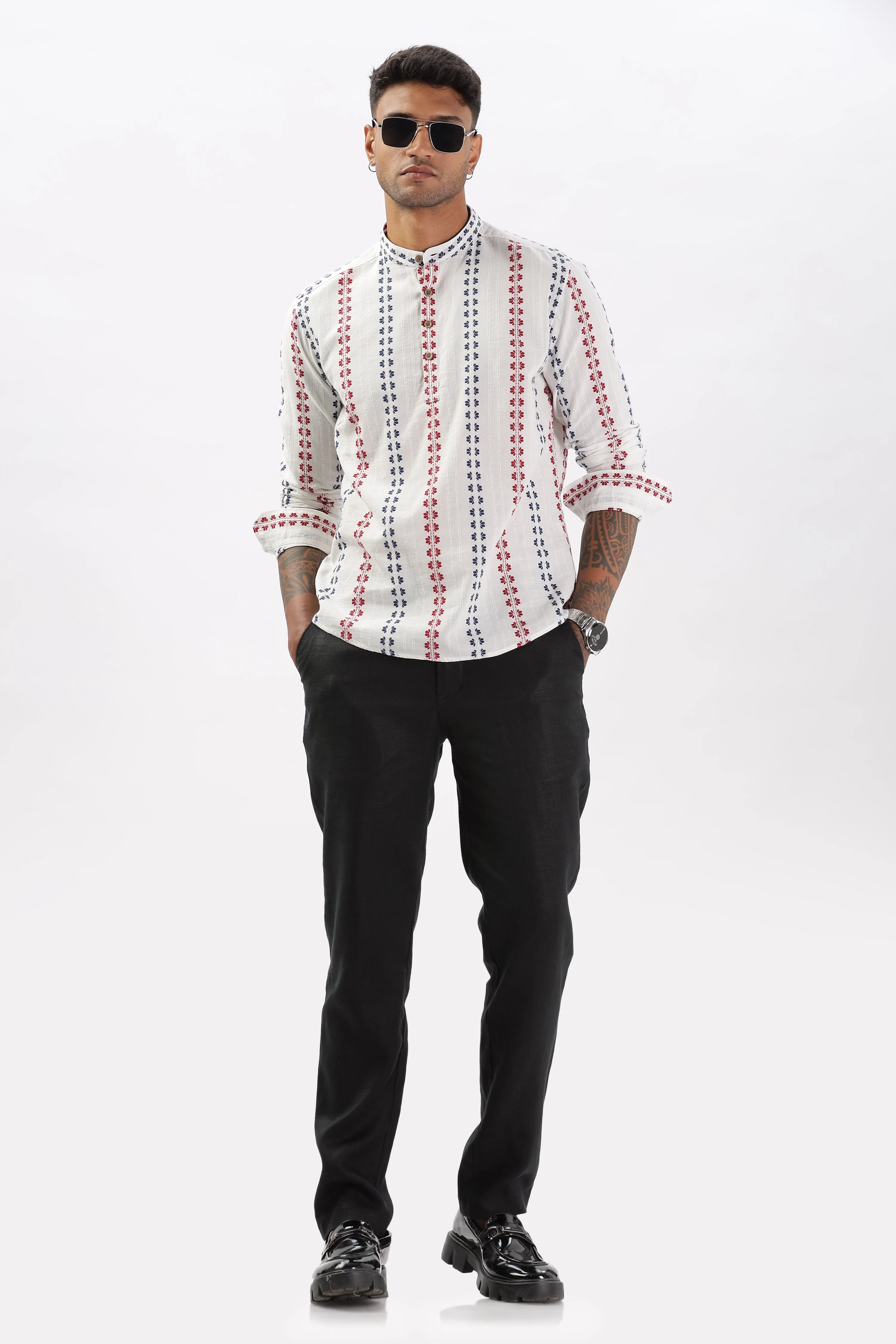 Uri White Dobby Striped Short Kurta - Image 5