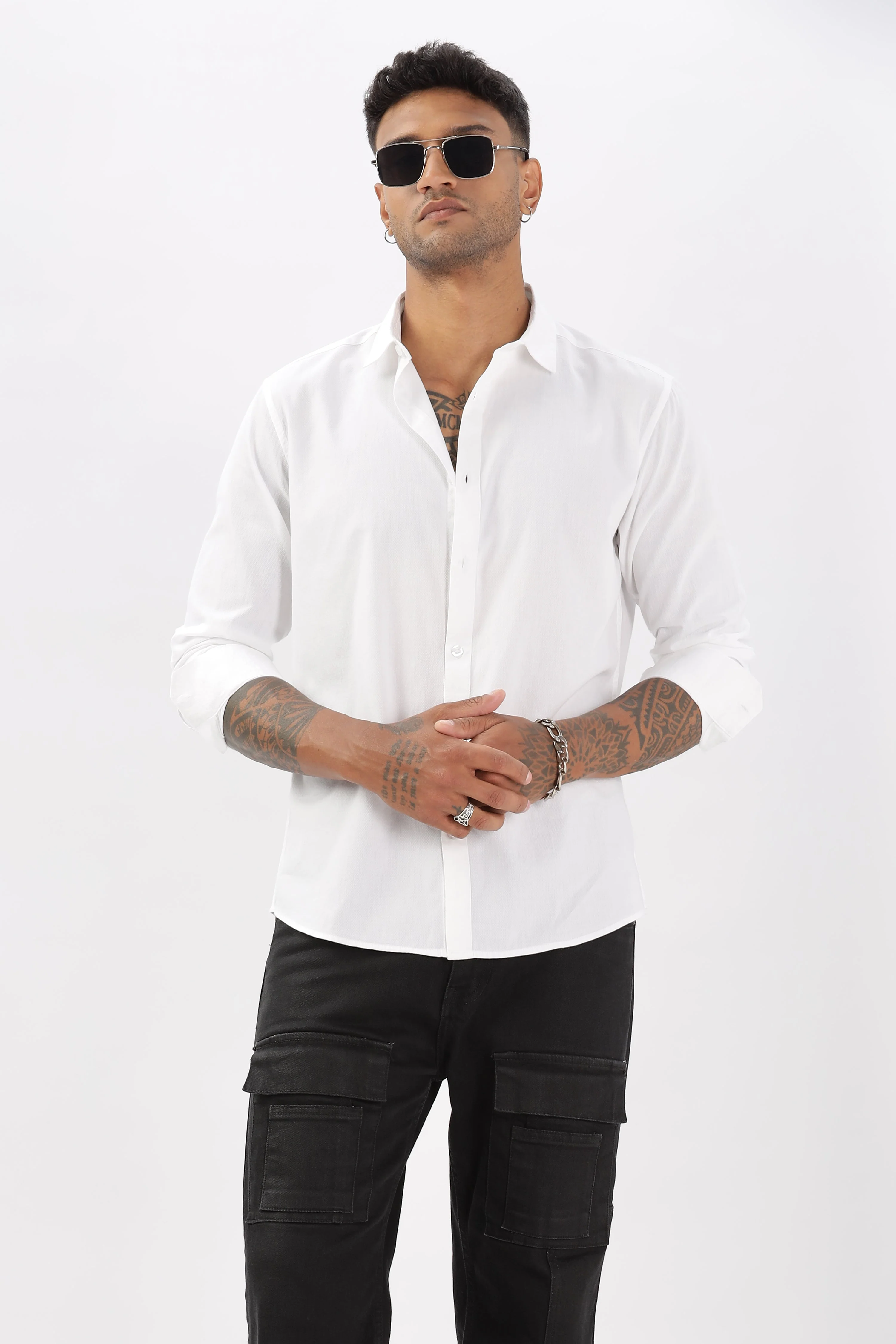 Uri White Dobby Textured Casual Shirt - Image 2