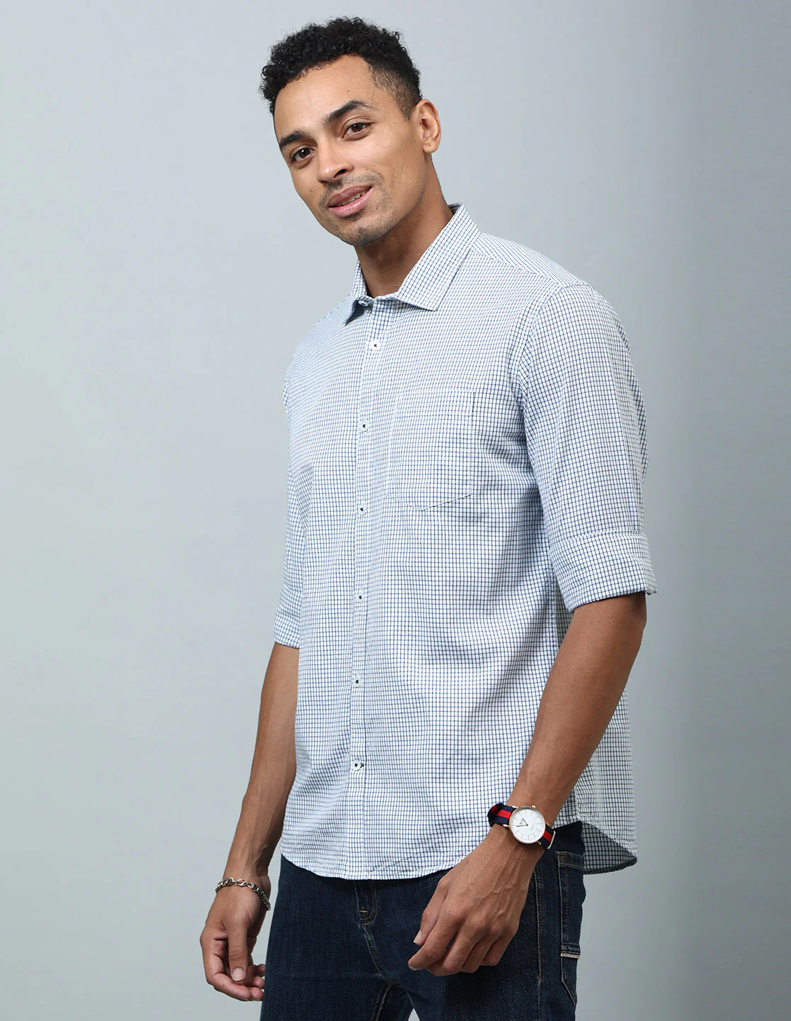 Uri White Gingham Checked Casual Shirt - Image 3